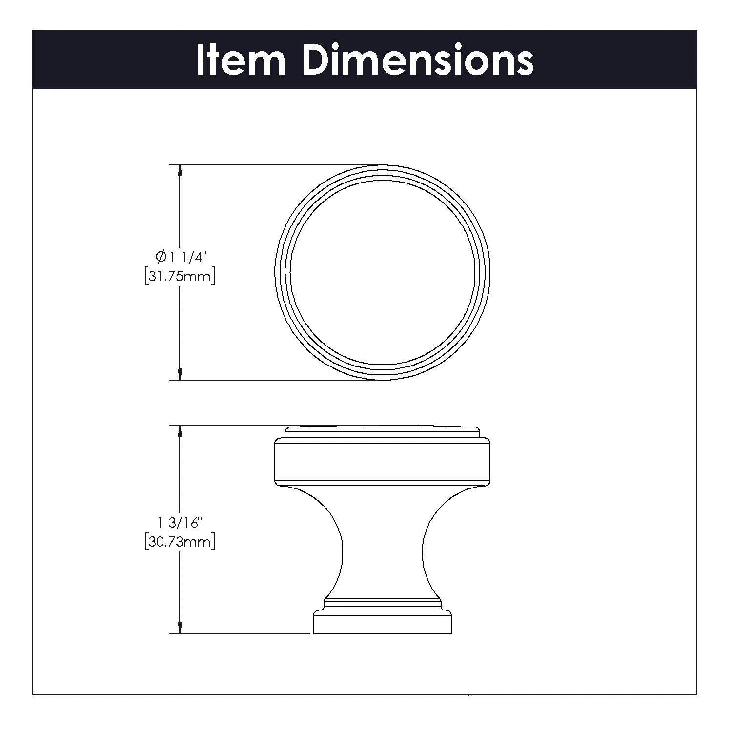 Brownstone Knob 1-1/4 Inch Diameter Matte Black Finish - Image 4