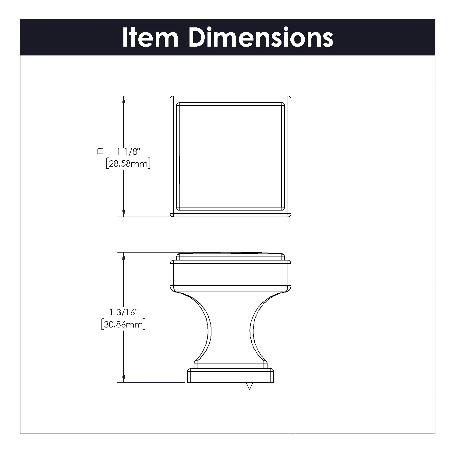 Brownstone Knob 1-1/8 Inch Square Chrome Finish - Image 4