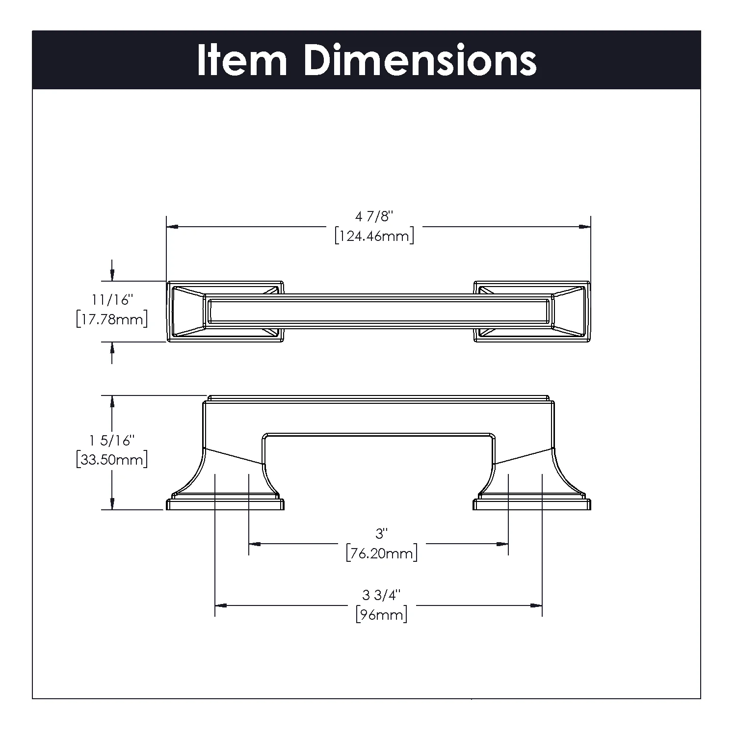 Brownstone Pull 3 Inch & 3-3/4 Inch (96mm) Center to Center Chrome Finish - Image 4