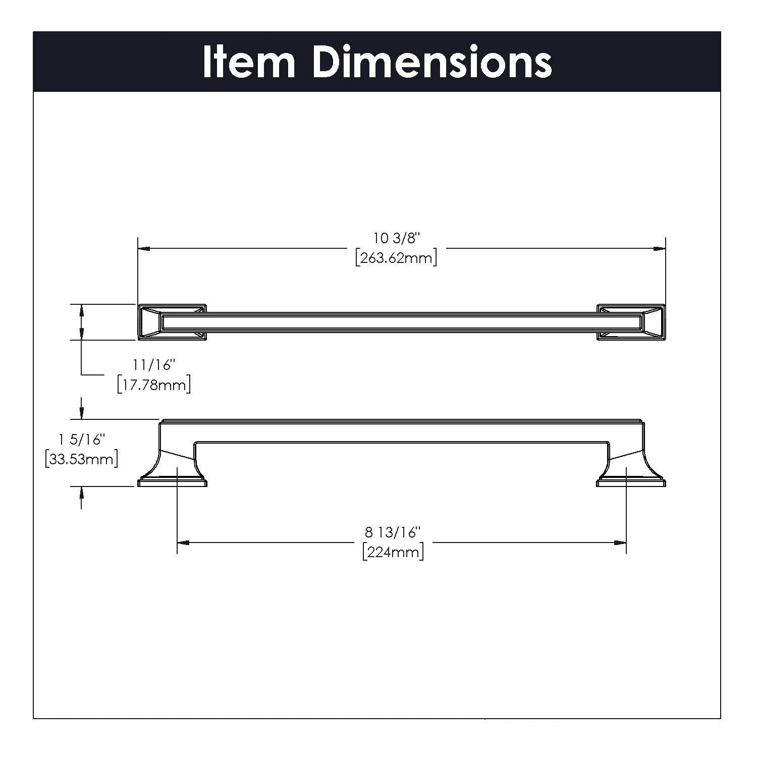 Brownstone Pull 8-13/16 Inch (224mm) Center to Center Brushed Golden Brass Finish - Image 4