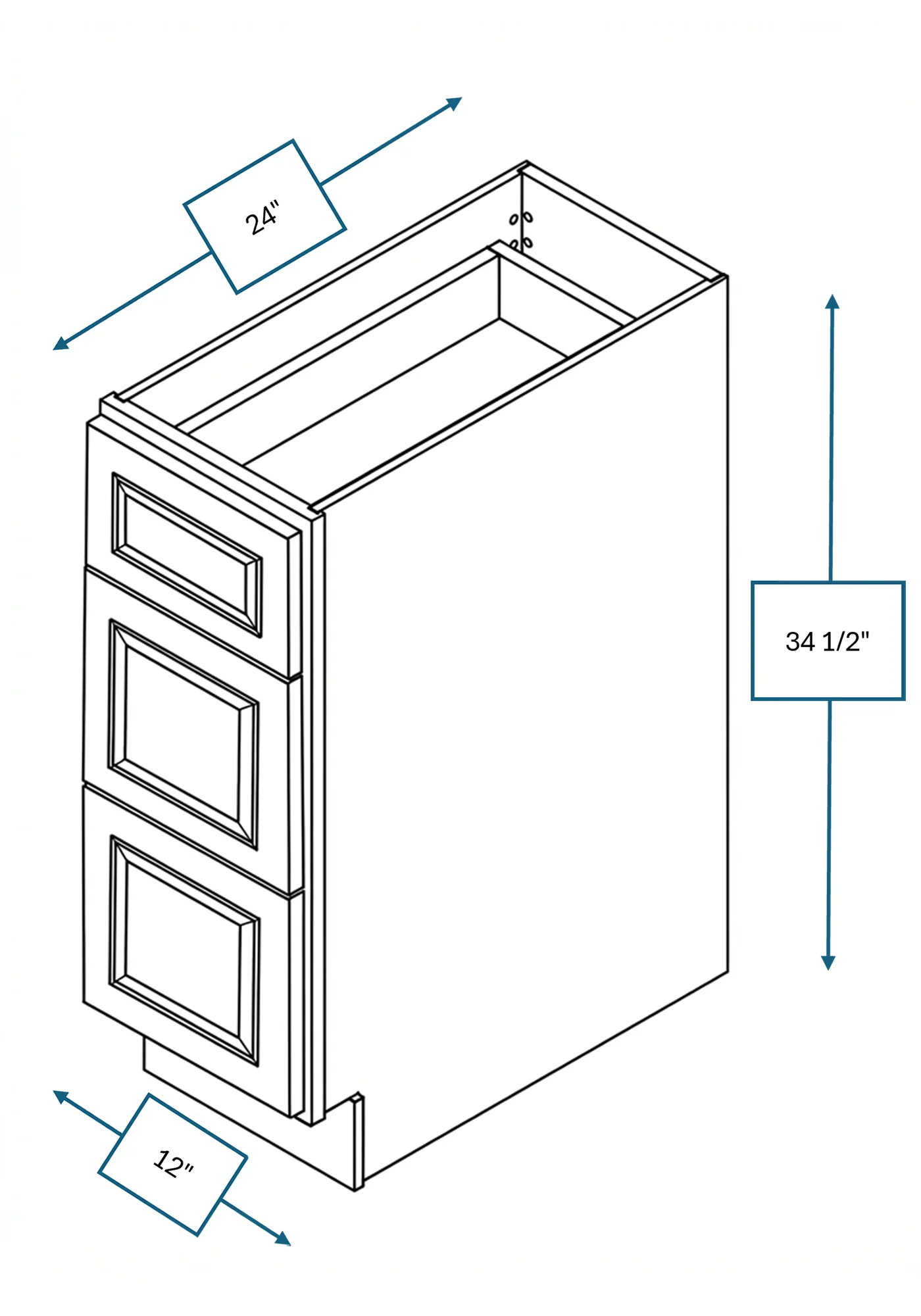 Chalet White Raised Panel 12 in. 3-Drawer Base Cabinet