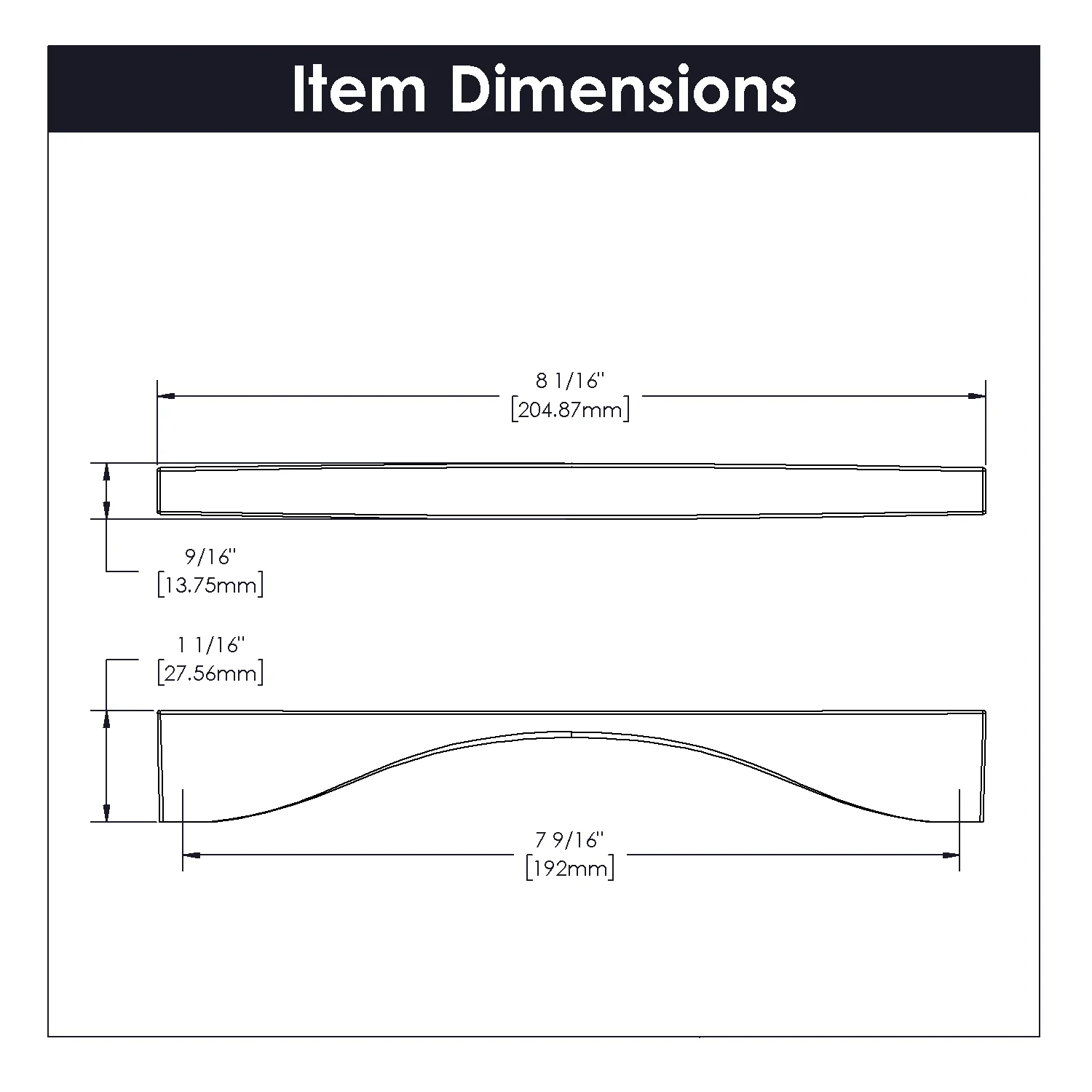 Channel Pull 7-9/16 Inch (192mm) Center to Center Chrome Finish - Image 4