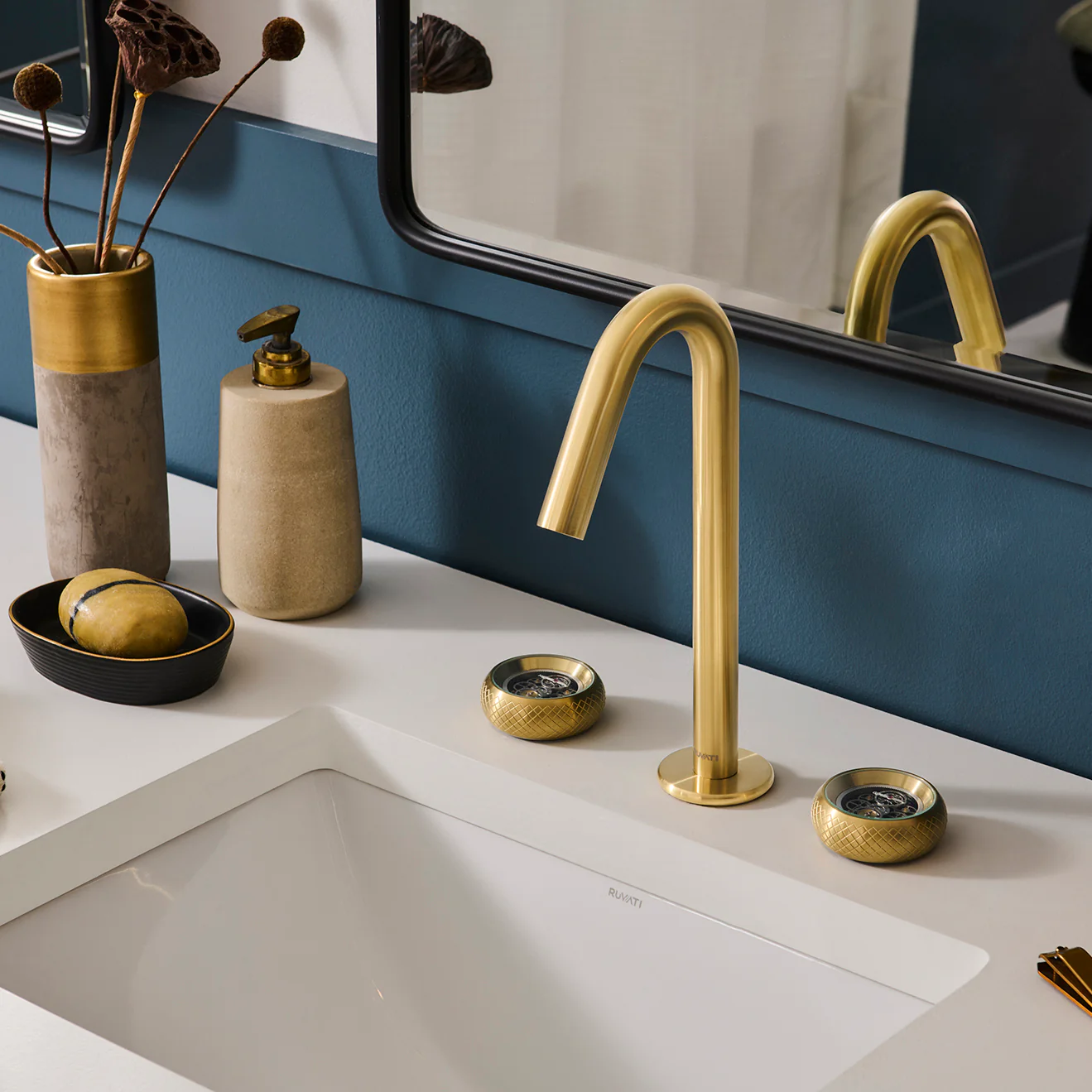 Chrono Two Handle Watch Mechanism Luxury Widespread Bathroom Faucet in Brushed Gold- RVF5234SG