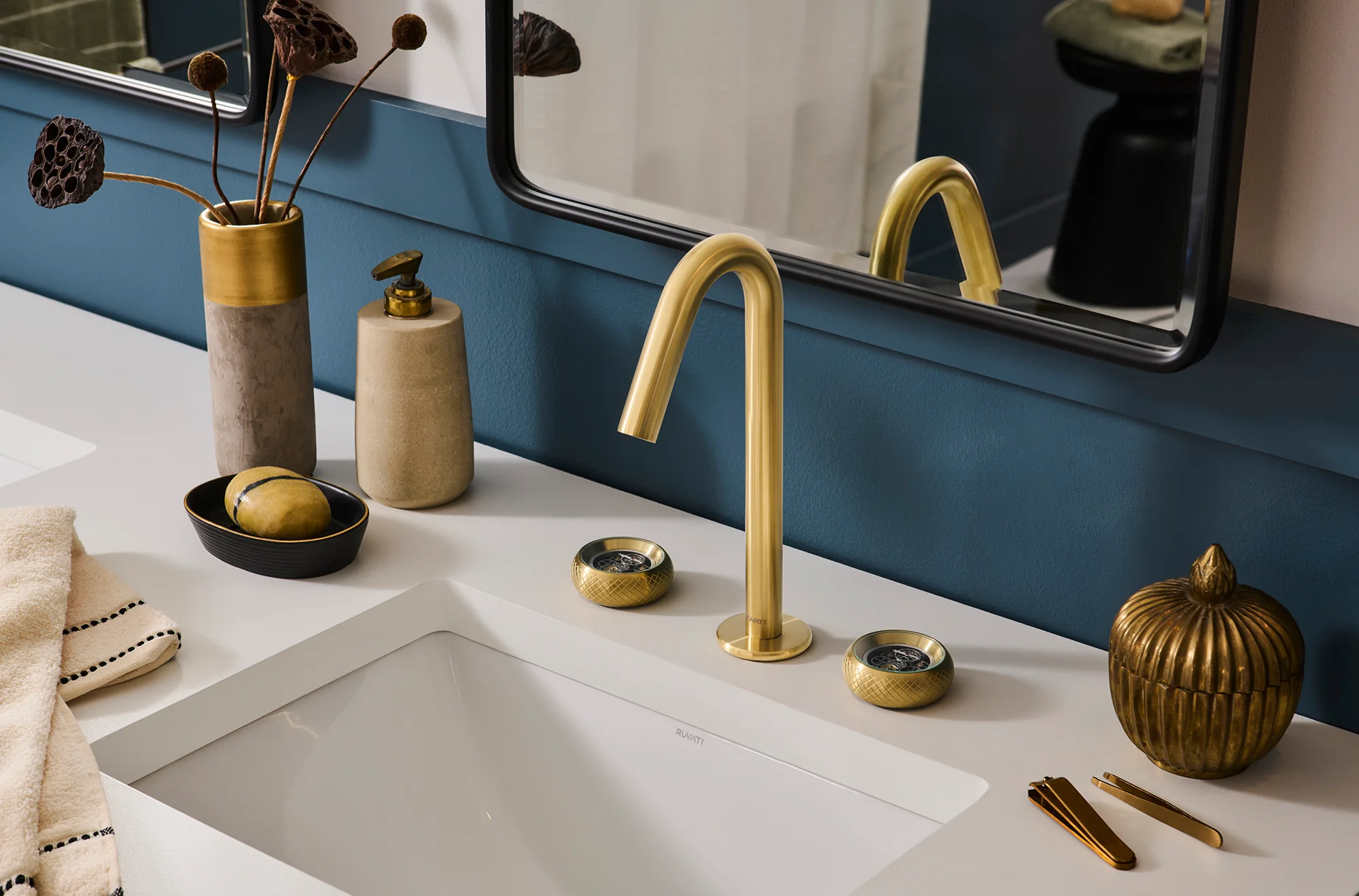 Chrono Two Handle Watch Mechanism Luxury Widespread Bathroom Faucet in Brushed Gold- RVF5234SG - Image 3