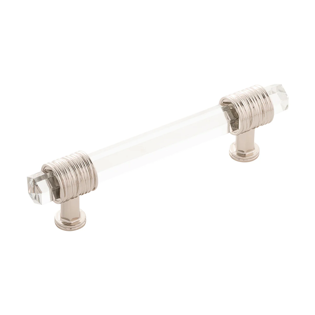 Chrysalis Pull 3-3/4 Inch (96mm) Center to Center Polished Nickel with Glass Finish