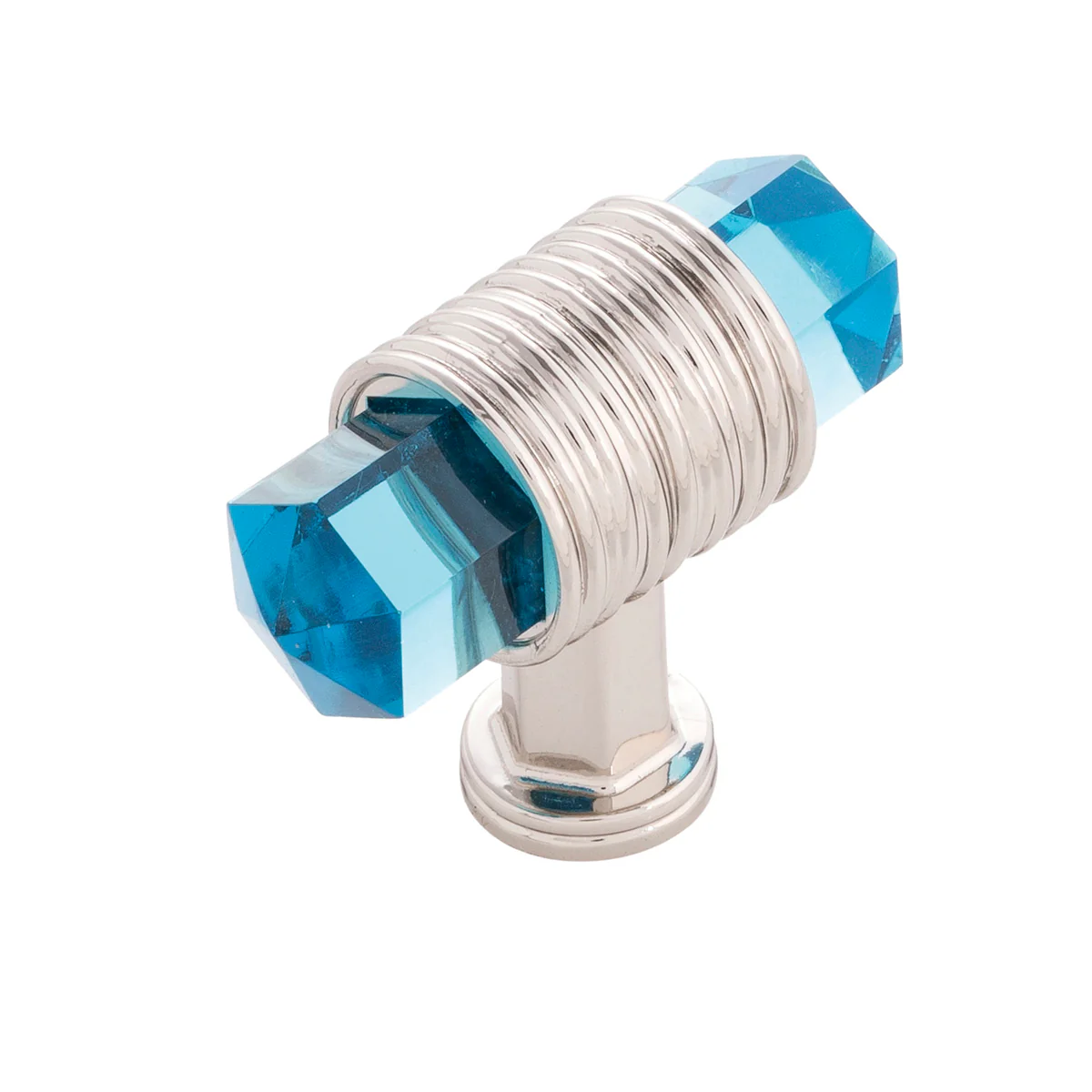 Chrysalis T-Knob 1-7/8 Inch x 3/4 Inch Polished Nickel with Cerulean Glass Finish