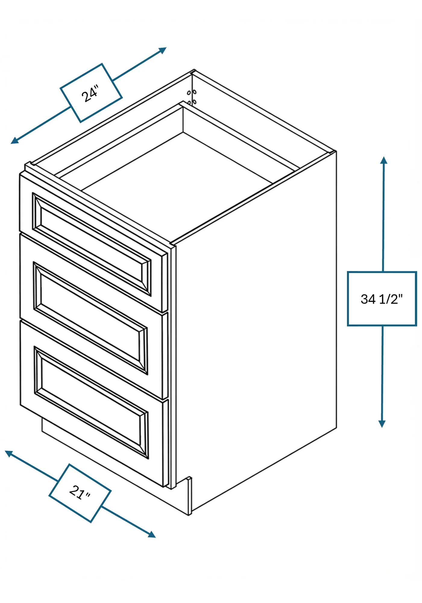 Cotswold Linen Raised Panel 21 in. 3-Drawer Base Cabinet