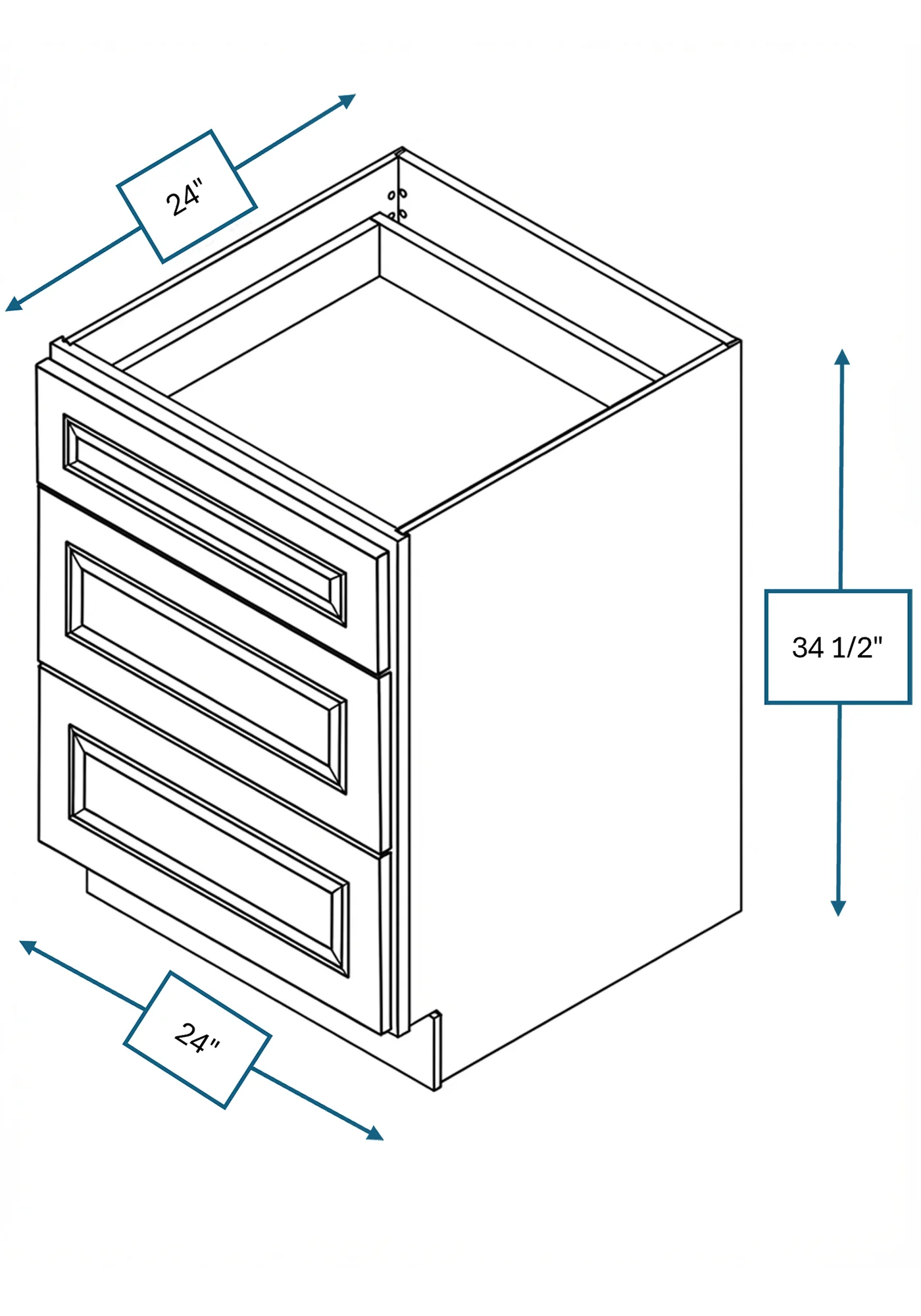 Cotswold Linen Raised Panel 24 in. 3-Drawer Base Cabinet