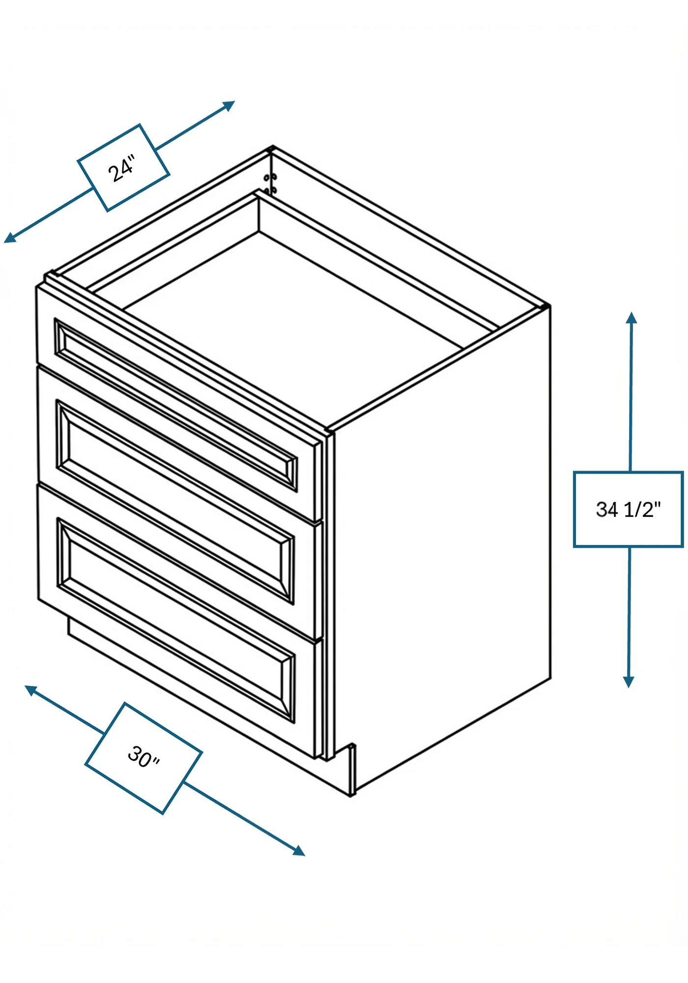 Cotswold Linen Raised Panel 30 in. 3-Drawer Base Cabinet