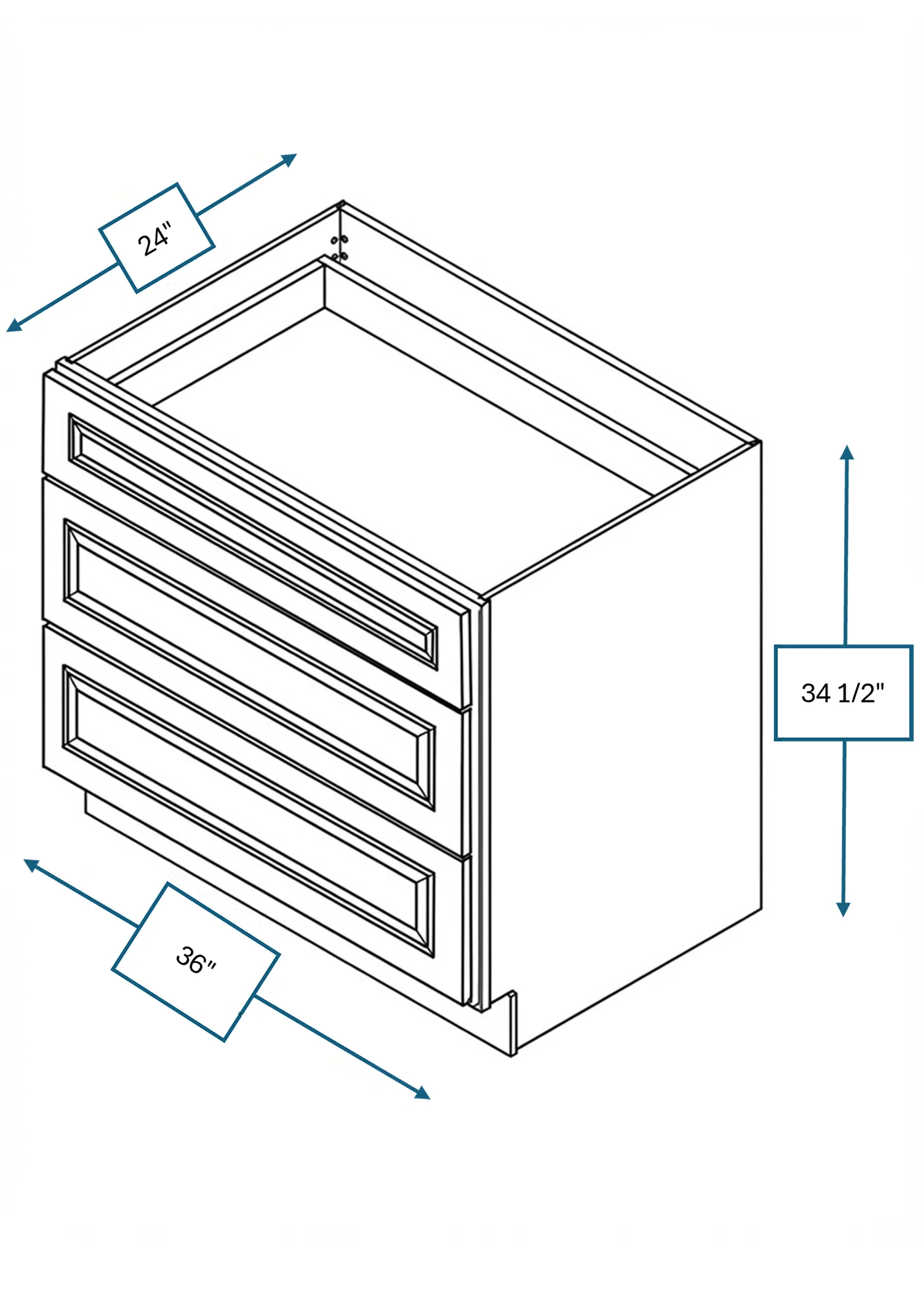 Cotswold Linen Raised Panel 36 in. 3-Drawer Base Cabinet