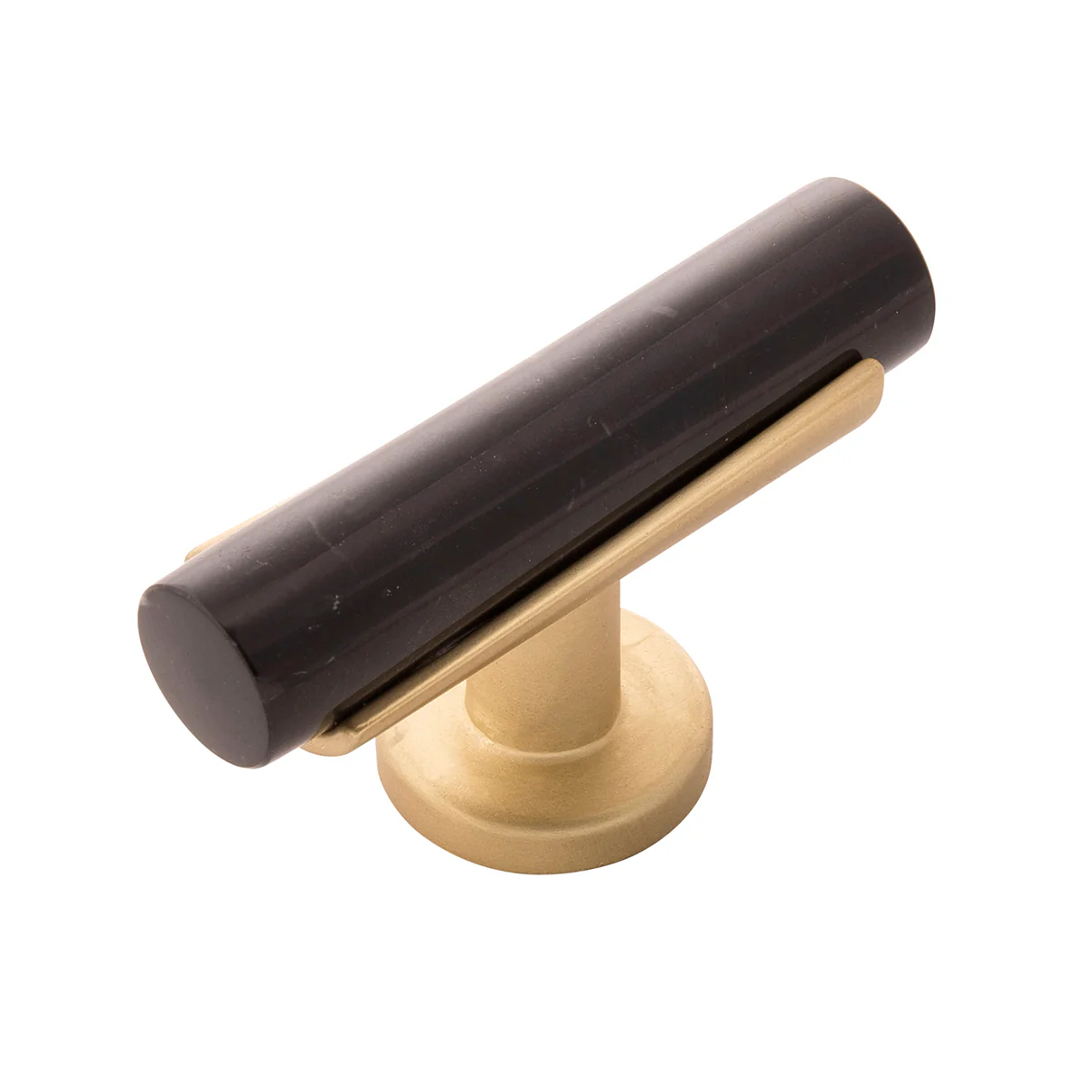 Firenze T-Knob 2-1/2 Inch x 1 Inch Black Marble with Brushed Golden Brass Finish