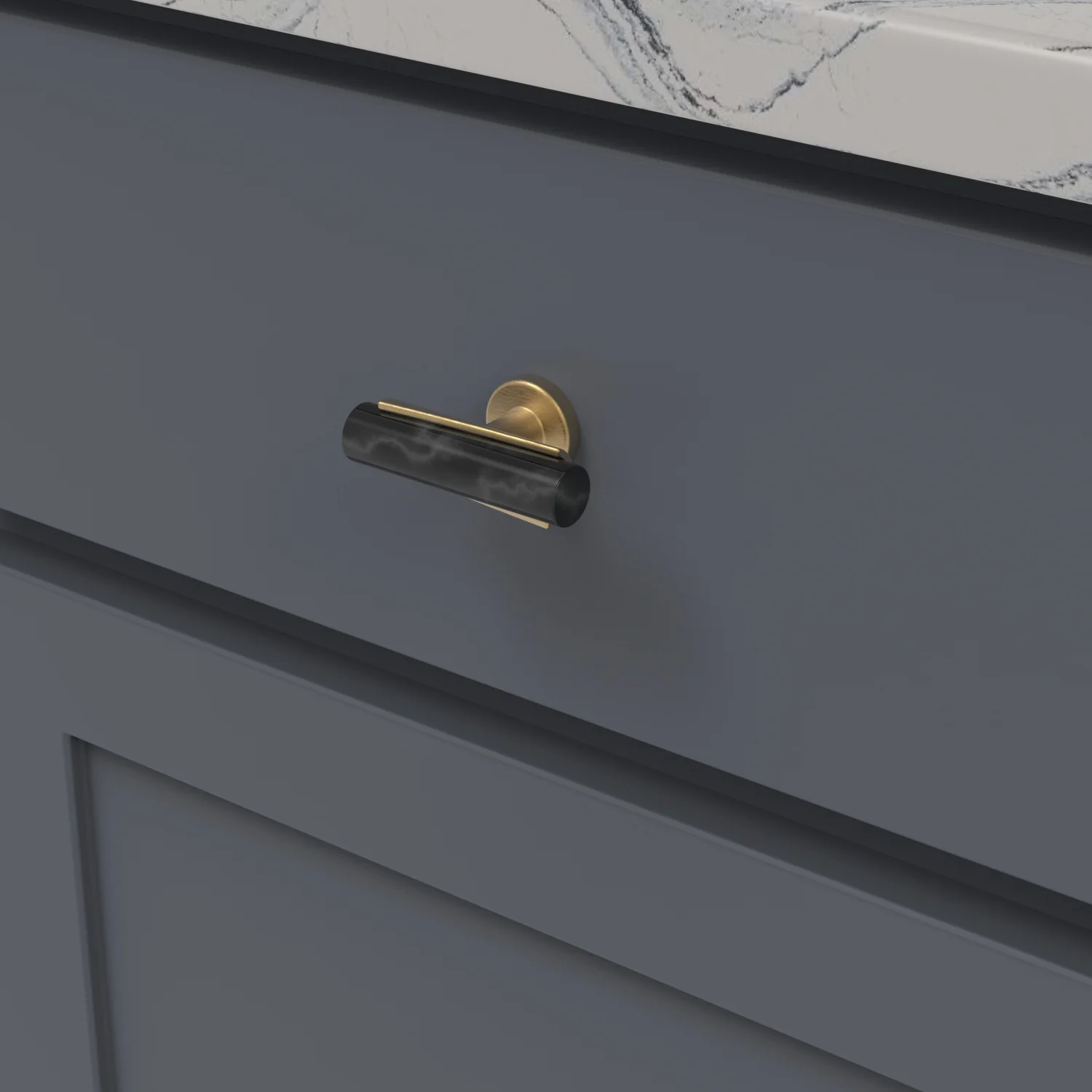 Firenze T-Knob 2-1/2 Inch x 1 Inch Black Marble with Brushed Golden Brass Finish - Image 2