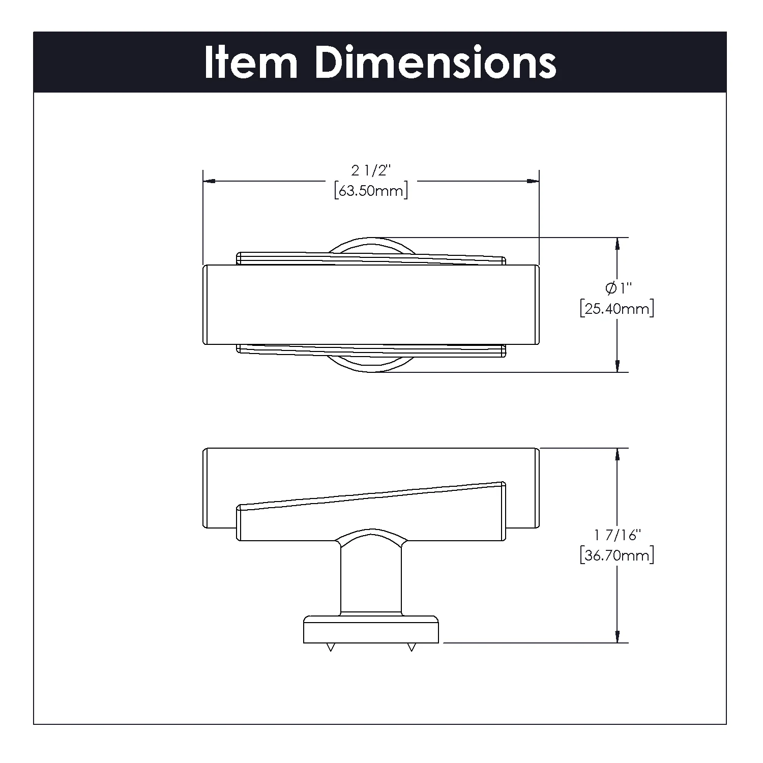 Firenze T-Knob 2-1/2 Inch x 1 Inch White Marble with Matte Black Finish - Image 3
