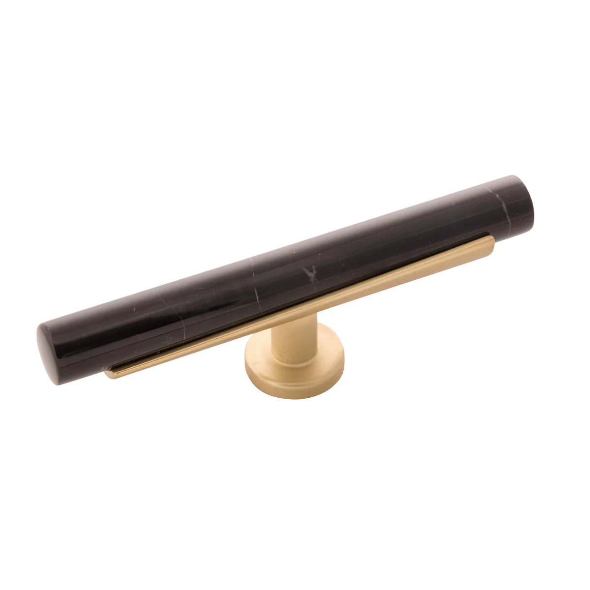 Firenze T-Knob 5 Inch x 1 Inch Black Marble with Brushed Golden Brass Finish