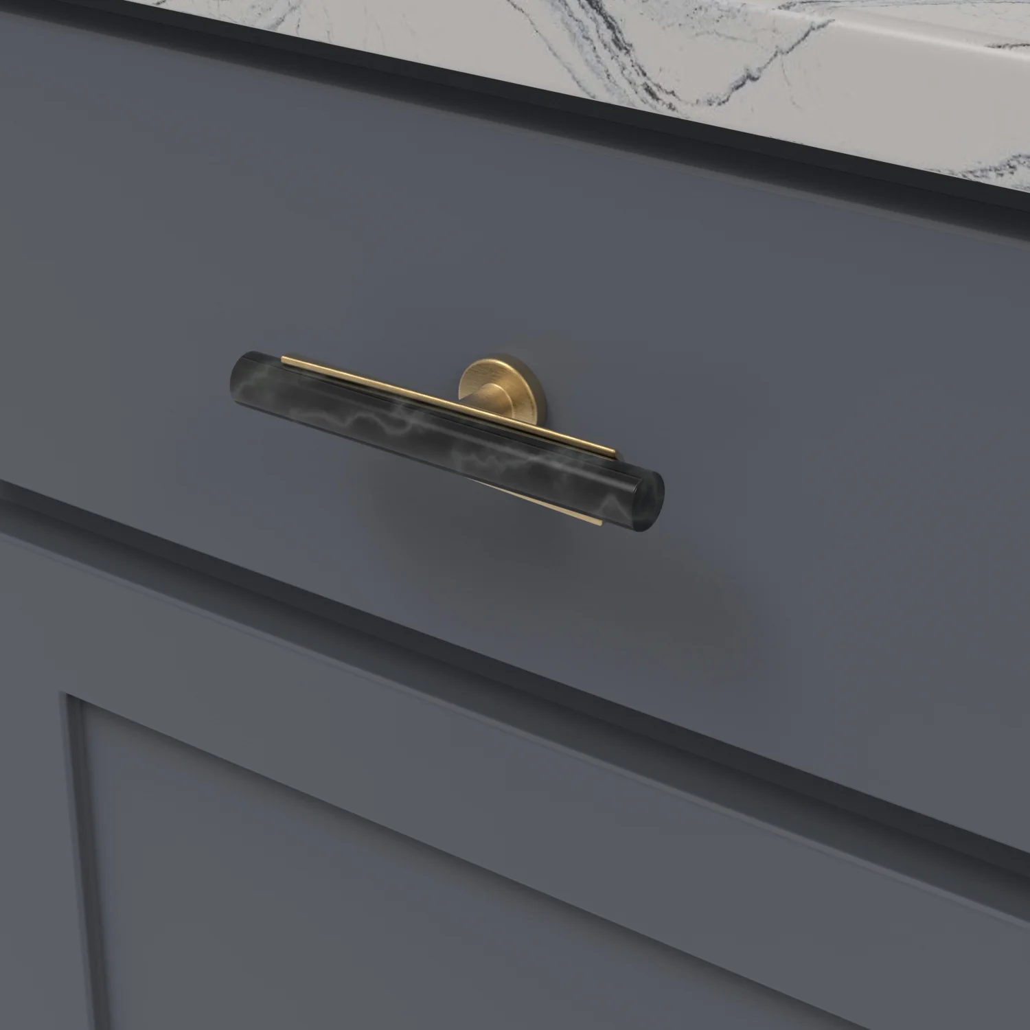 Firenze T-Knob 5 Inch x 1 Inch Black Marble with Brushed Golden Brass Finish - Image 2