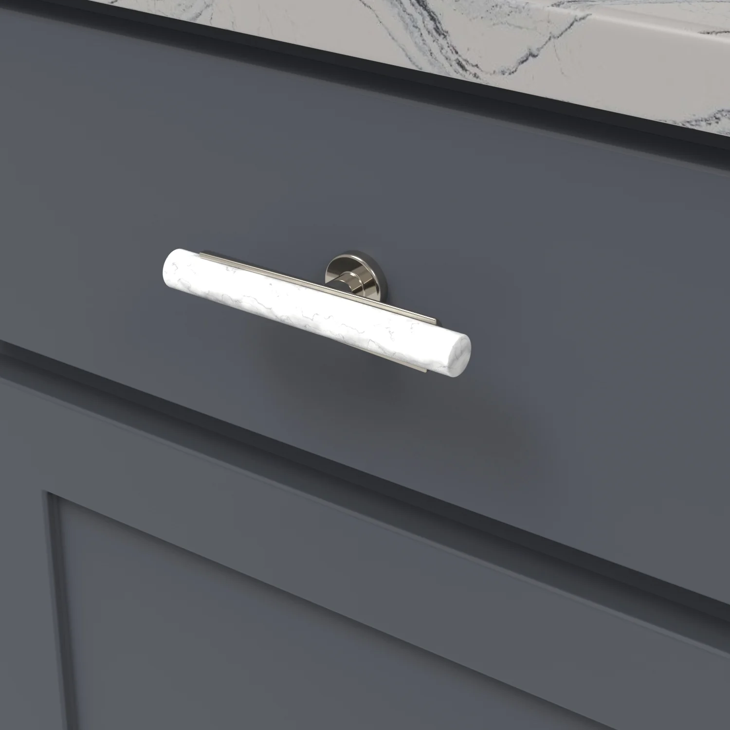 Firenze T-Knob 5 Inch x 1 Inch White Marble with Polished Nickel Finish - Image 2