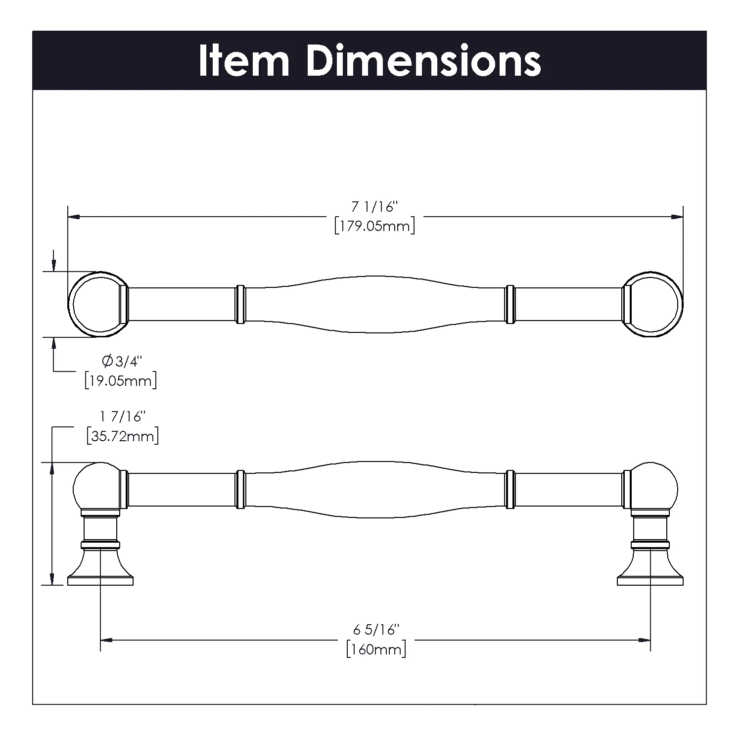 Fuller Pull 6-5/16 Inch (160mm) Center to Center Brushed Golden Brass Finish - Image 4