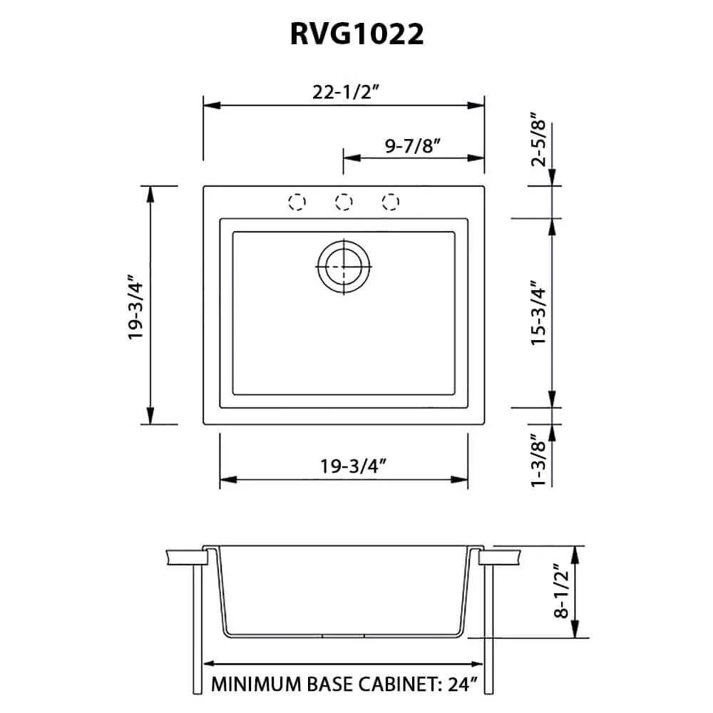 Granite Topmount 22x20 Single Basin Sink Midnight Black - Image 5