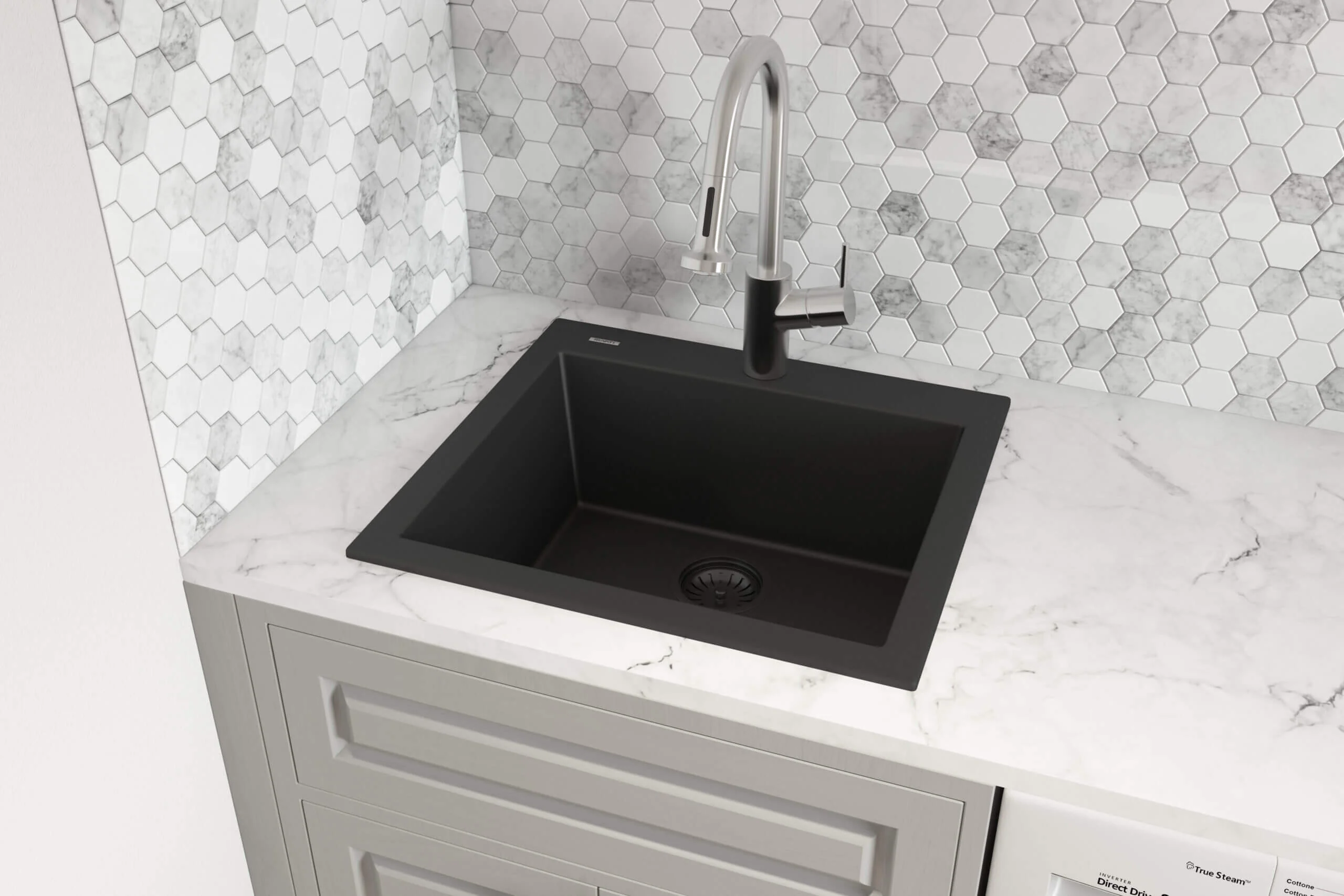 Granite Topmount 24x20 Single Basin Sink Midnight Black - Image 3
