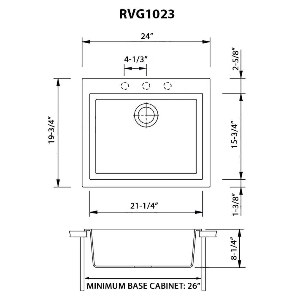 Granite Topmount 24x20 Single Basin Sink Midnight Black - Image 4