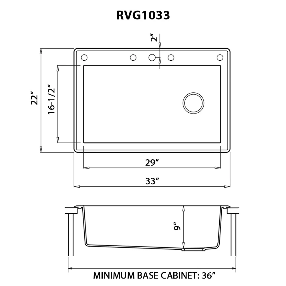 Granite Topmount 33x22 Offset Drain Single Basin Sink Arctic White - Image 3
