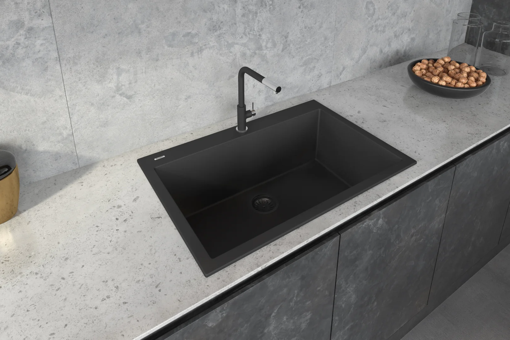 Granite Topmount 33x22 Single Basin Sink Midnight Black