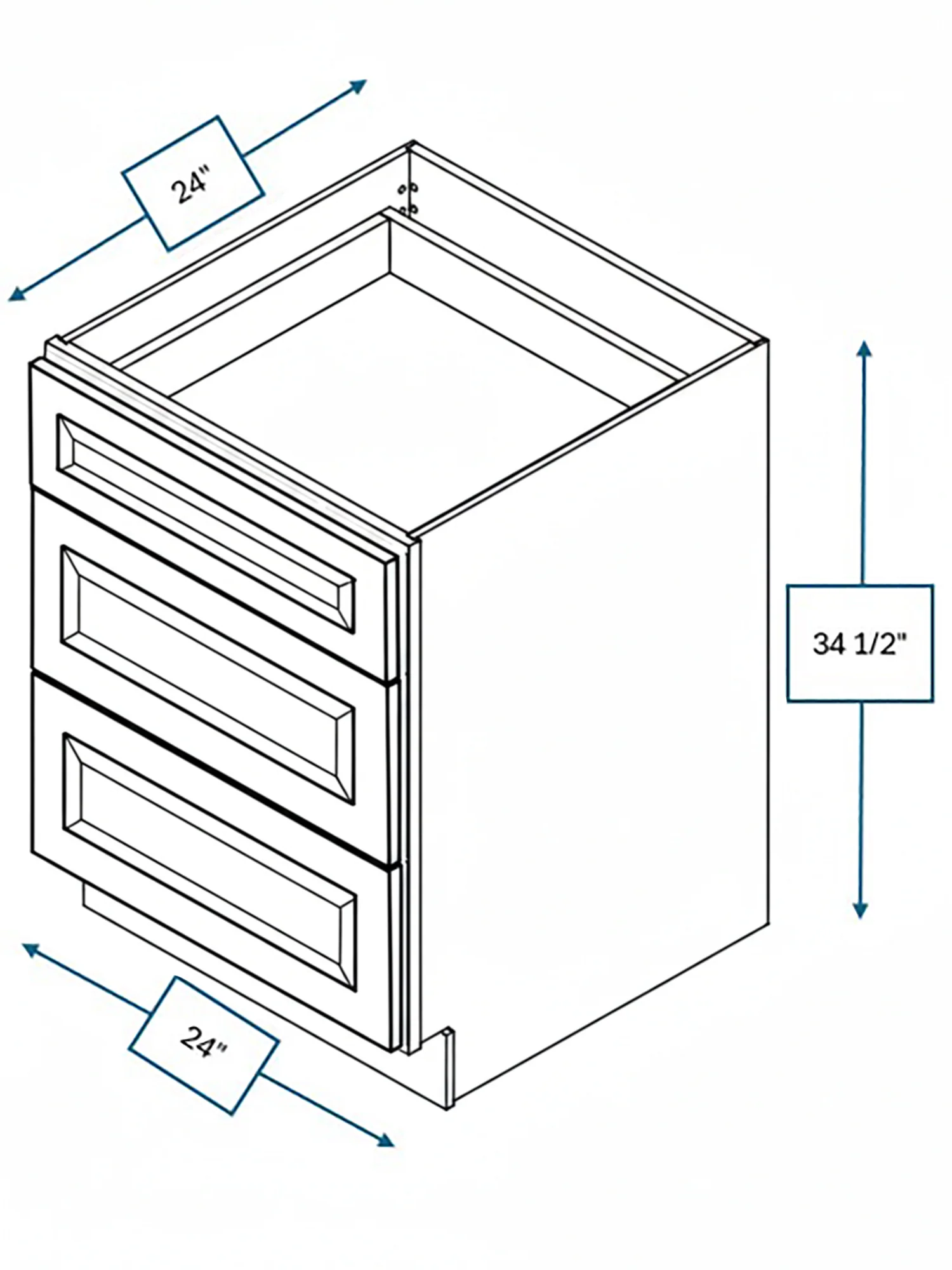 Harbour Town White Bevel Shaker 24 in. 3-Drawer Base Cabinet