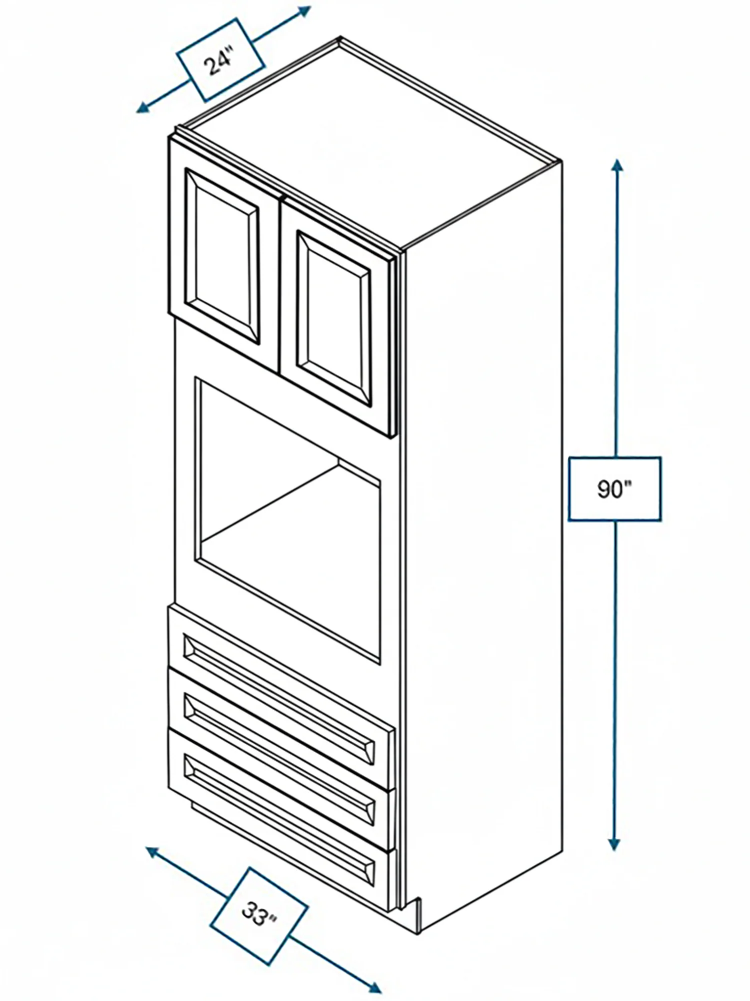 Harbour Town White Bevel Shaker 33 in. x 24 in. x 90 in. Double Oven Cabinet