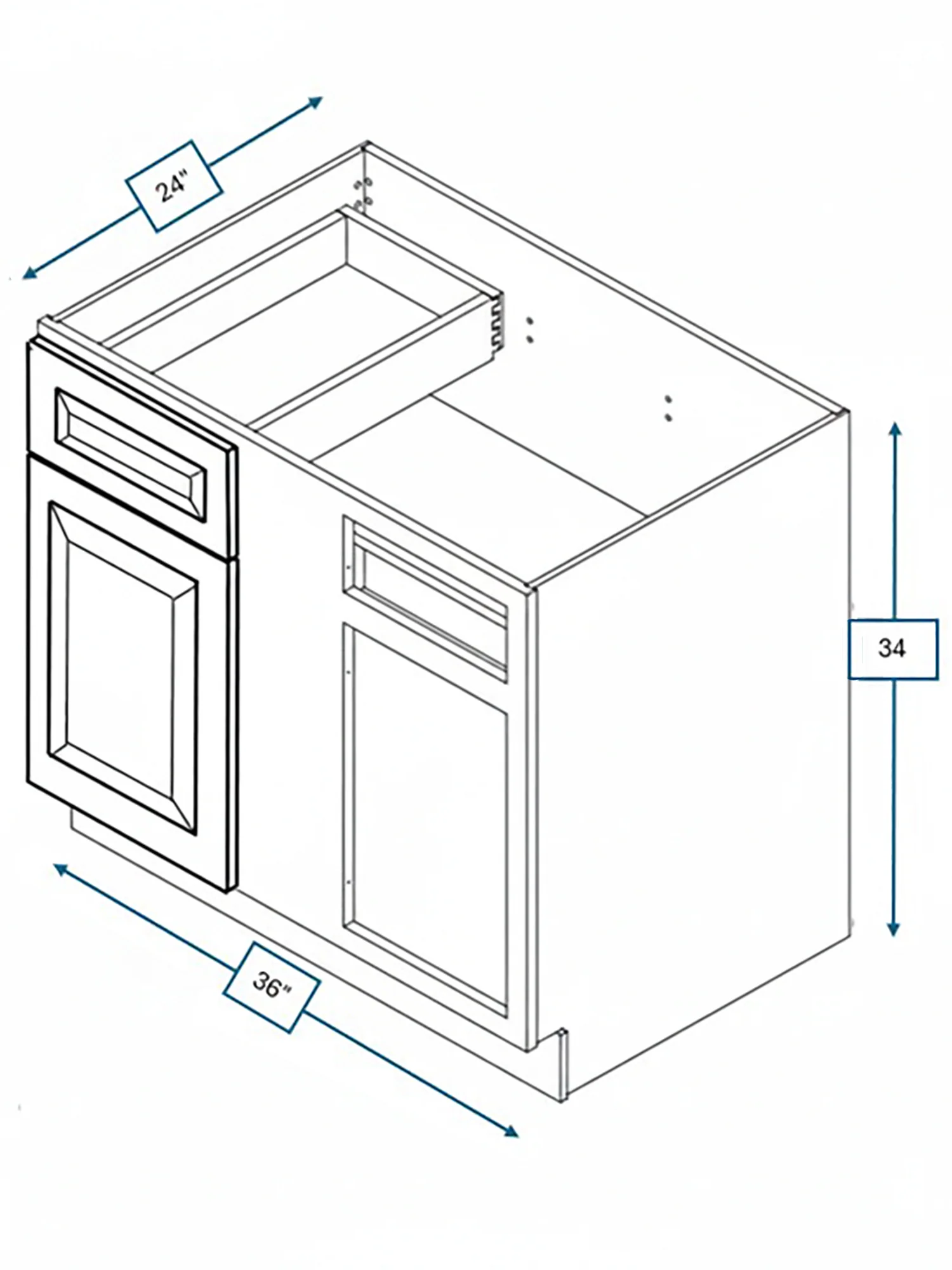 Harbour Town White Bevel Shaker 36 in. Blind Base Cabinet, 42 in. Minimum Pull