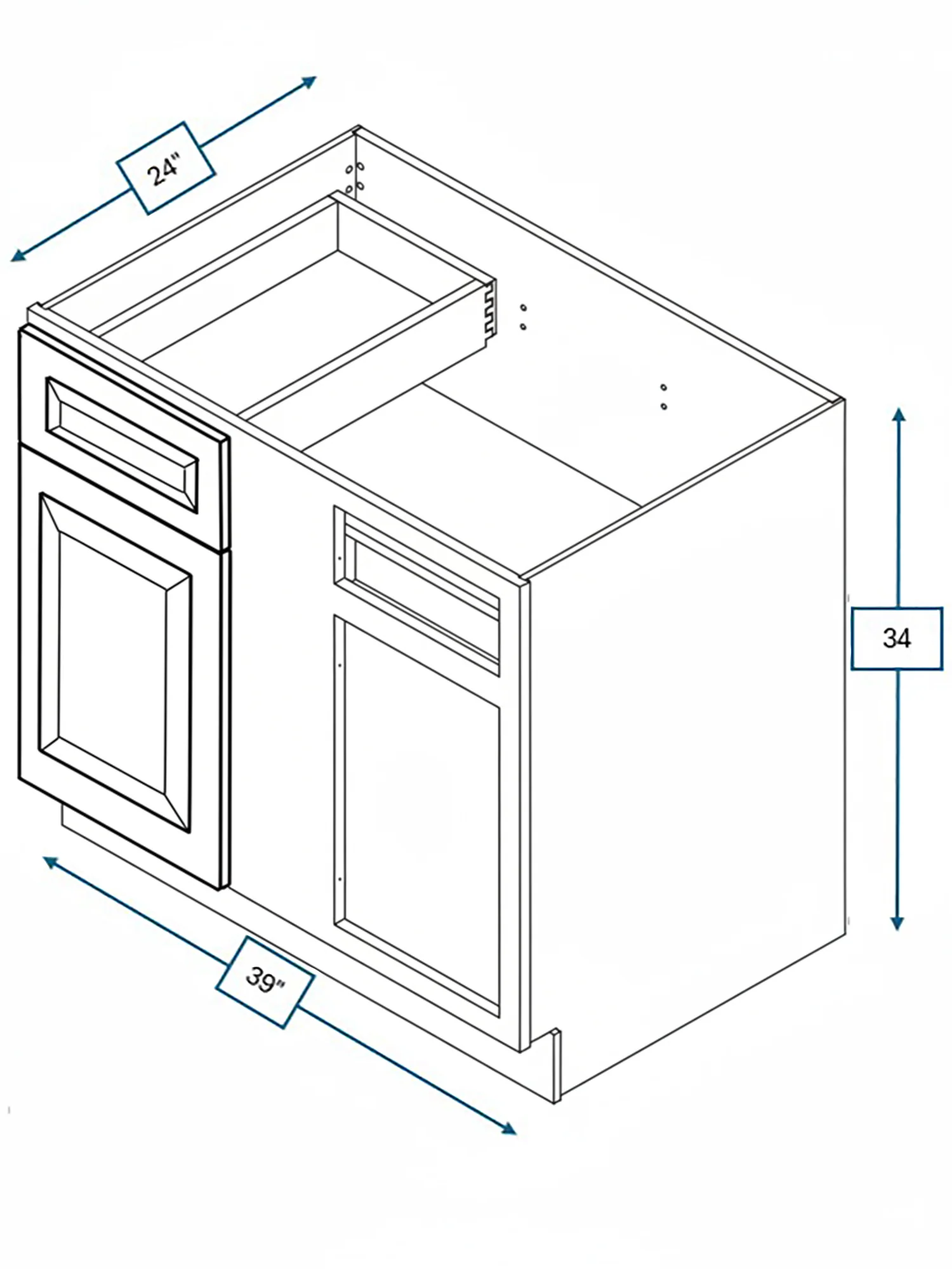 Harbour Town White Bevel Shaker 42 in. Blind Base Cabinet, 45 in. Minimum Pull