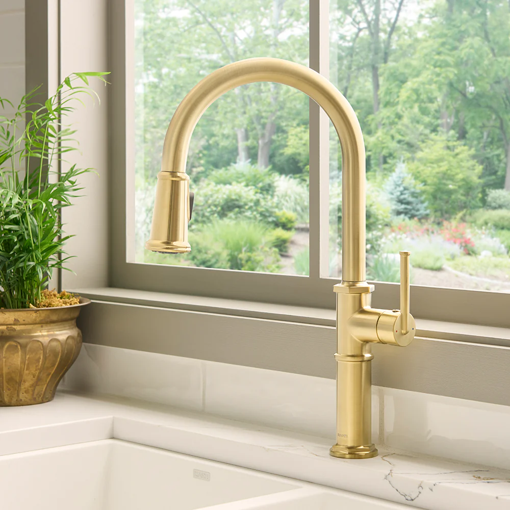 Idris Single Handle Pull Down Kitchen Faucet with Sprayer in Brushed Gold - RVF1239SG