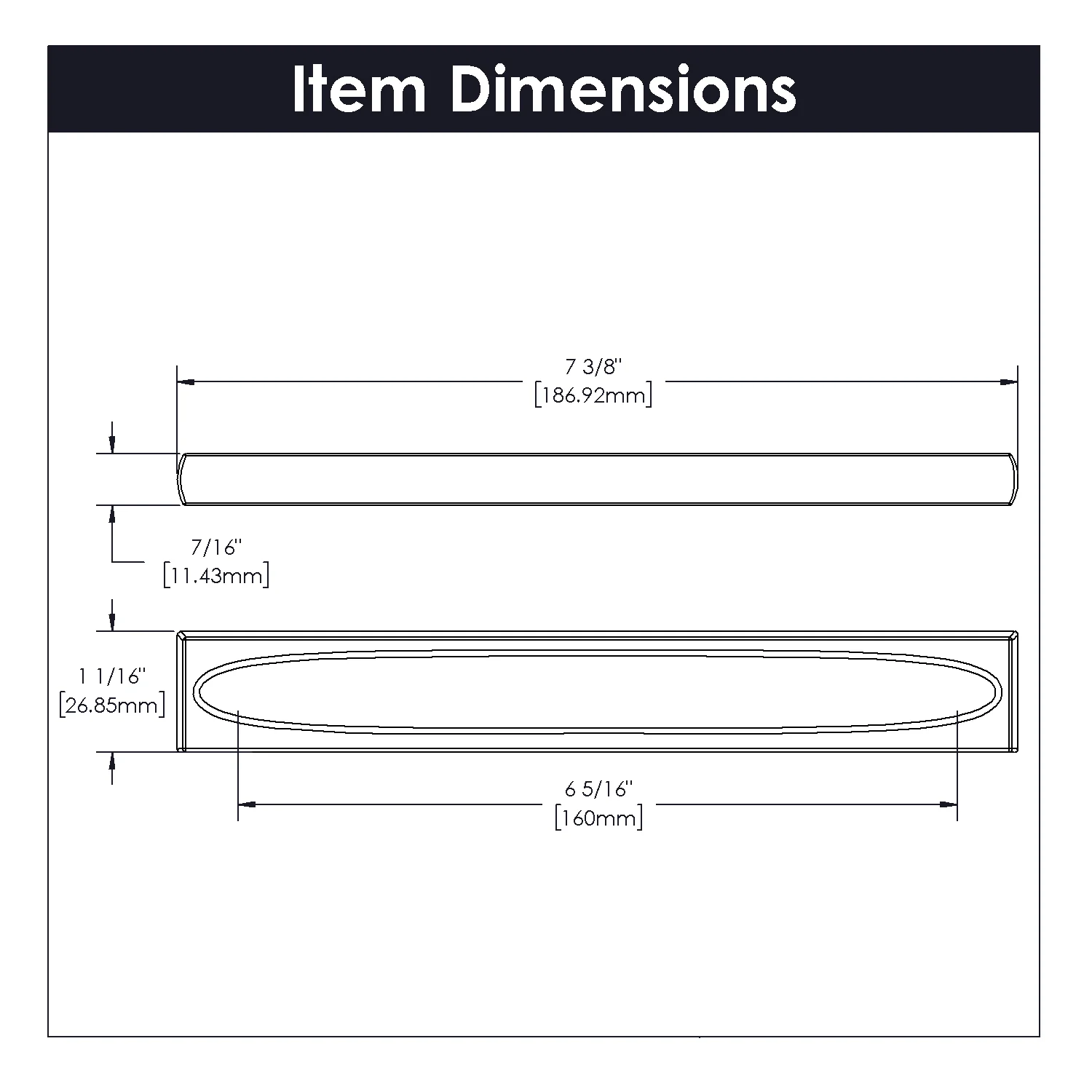 Ingot Pull 6-5/16 Inch (160mm) Center to Center Chrome Finish - Image 4