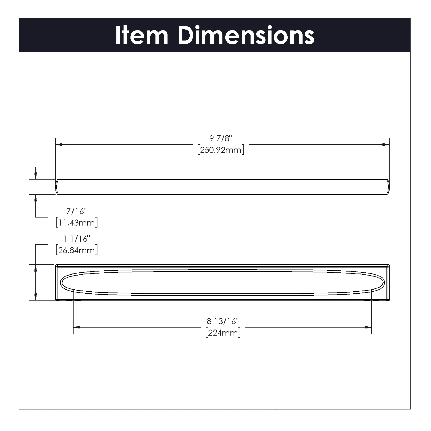 Ingot Pull 8-13/16 Inch (224mm) Center to Center Chrome Finish - Image 4