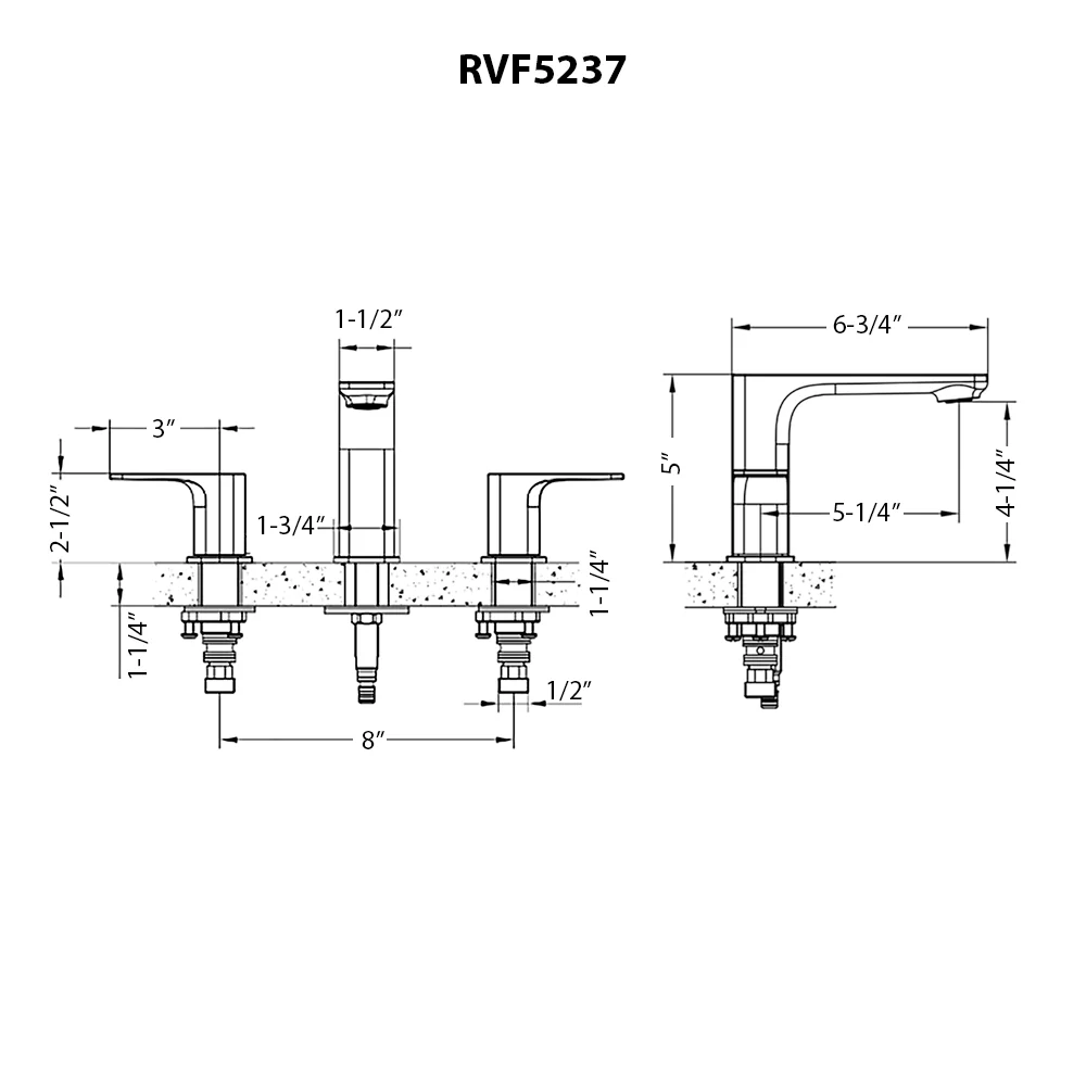 Lanai Two Handle Widespread Rectangular Square Bathroom Faucet Brushed Nickel - RVF5237BN - Image 3