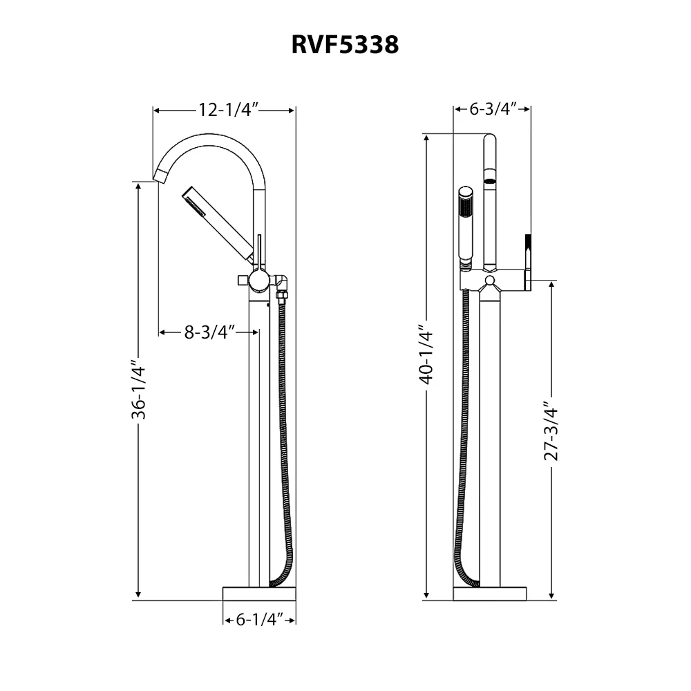 Lucia Single Handle Freestanding Tub Bathroom Faucet in Brushed Nickel – RVF5338BN - Image 2