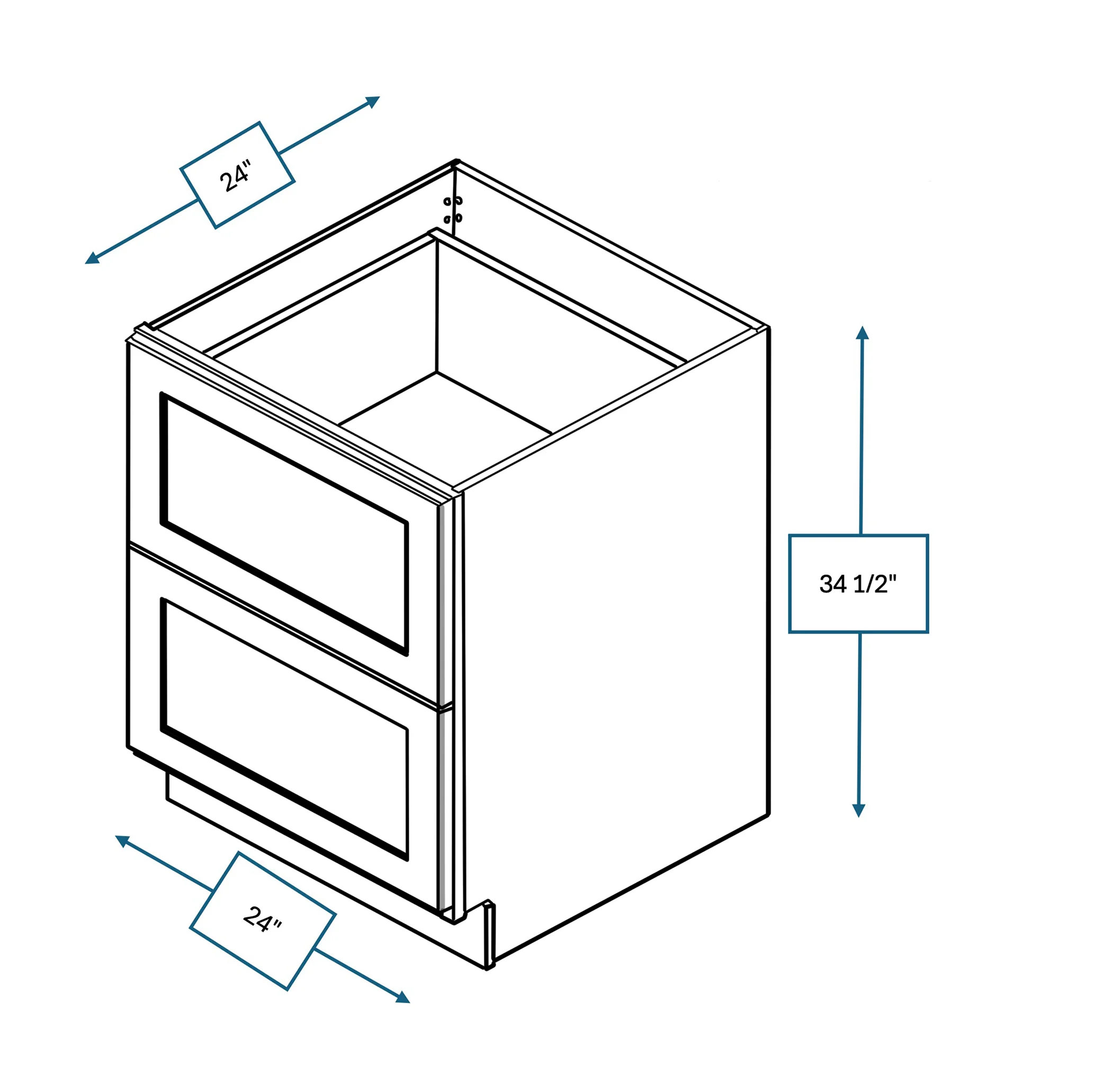 Nantucket Bluff 24 in. Wide x 24 in. Deep x 34.5 in. Tall - 2-Drawer Base Shaker Cabinet
