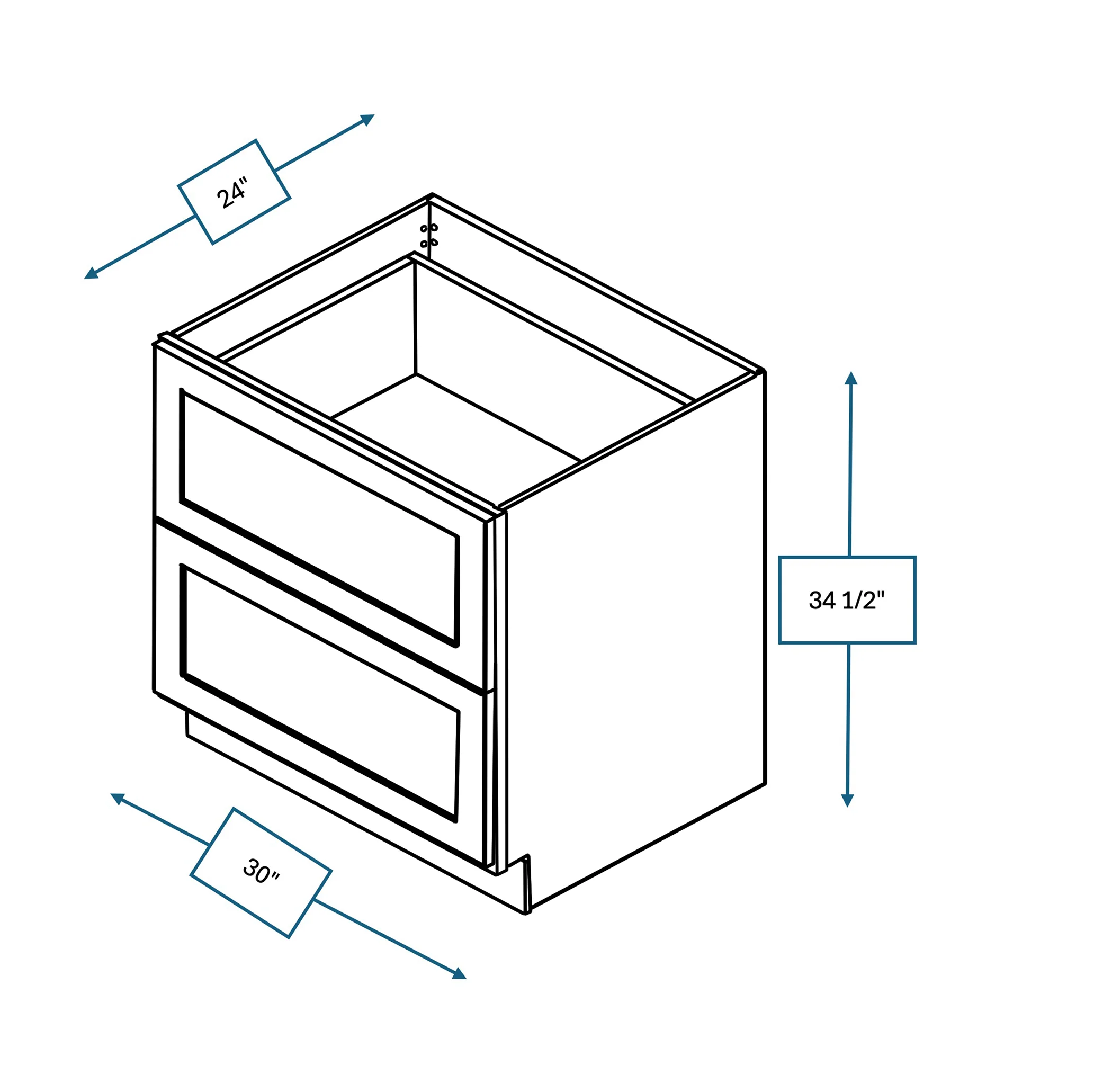 Nantucket Bluff 30 in. Wide x 24 in. Deep x 34.5 in. Tall - 2-Drawer Base Shaker Cabinet