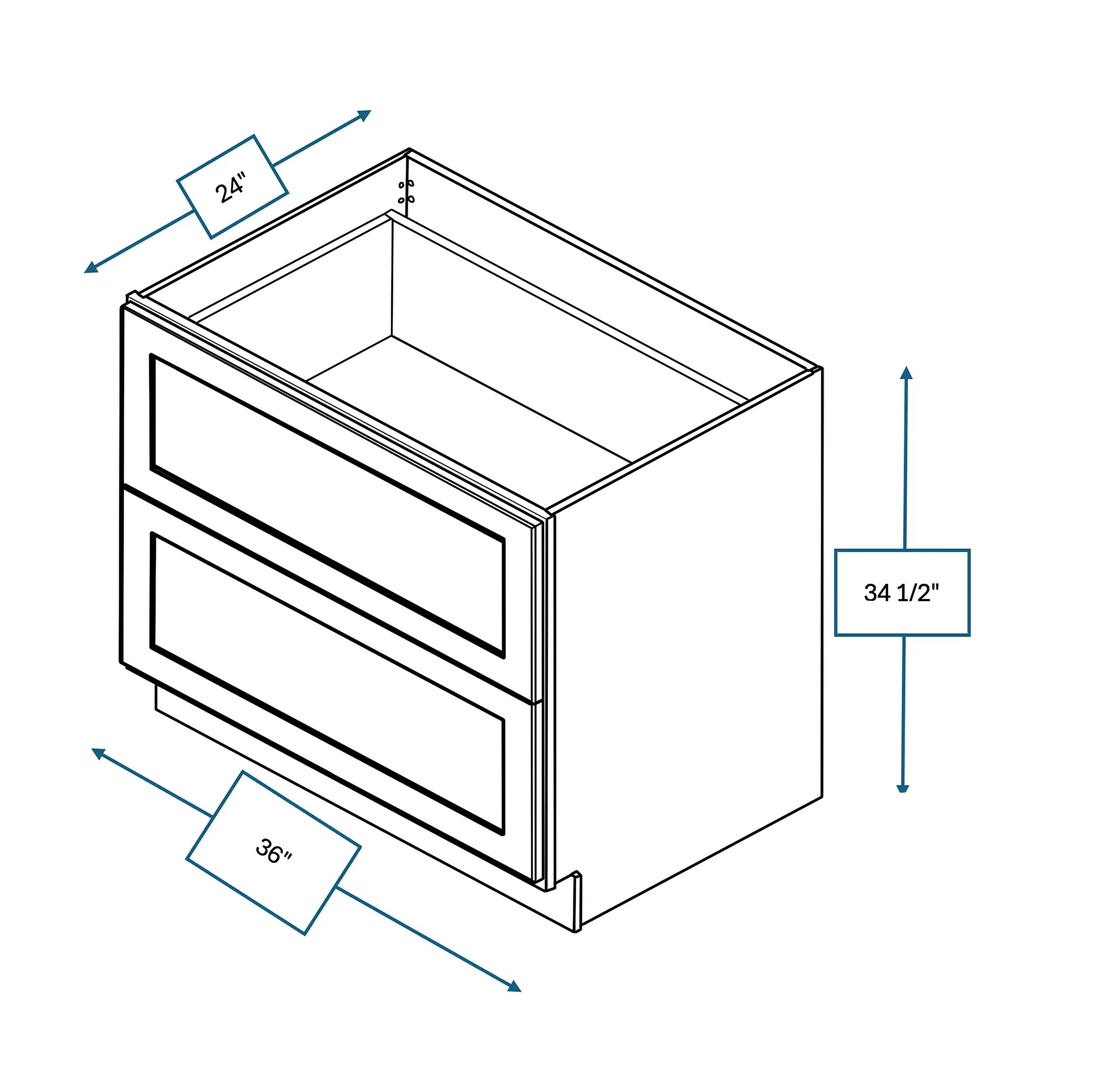 Nantucket Bluff 36 in. Wide x 24 in. Deep x 34.5 in. Tall - 2-Drawer Base Shaker Cabinet
