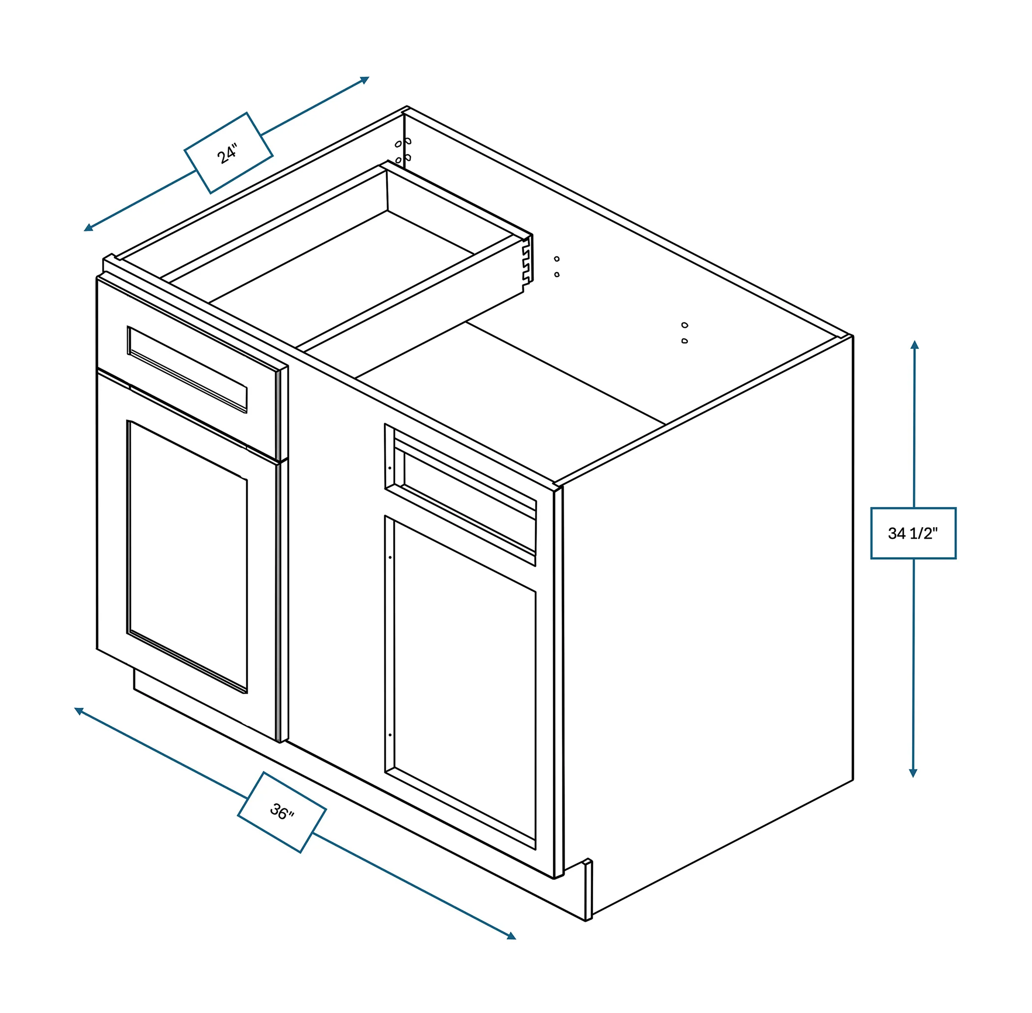 Nantucket Bluff 36 in. x 42 in. Minimum Pull - Blind Base Shaker Cabinet