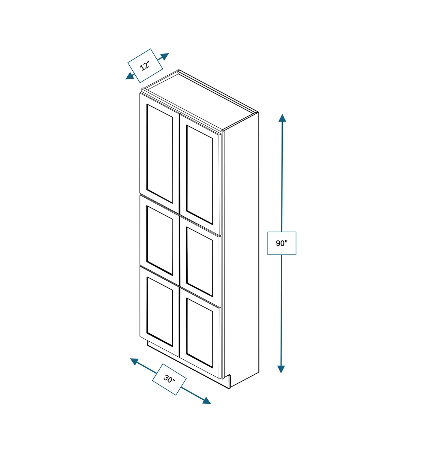 Nantucket Bluff 30 in. Wide x 12 in. Deep x 90 in. Tall - Fridge End Shaker Cabinet