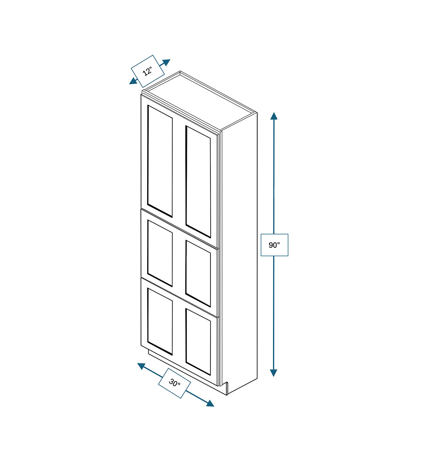 Nantucket Bluff 30 in. Wide x 12 in. Deep x 96 in. Tall - Fridge End Shaker Cabinet