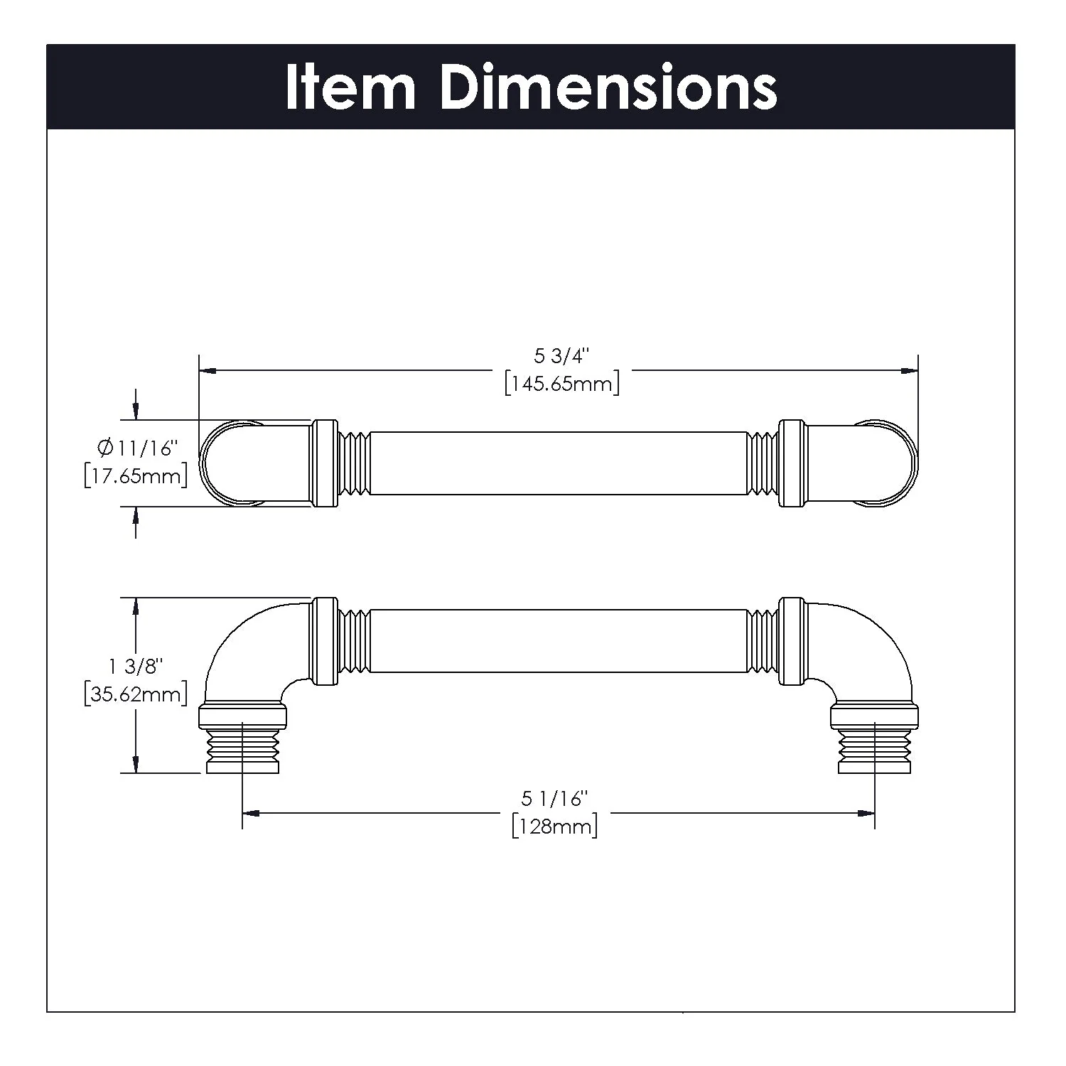 Pipeline Pull 5-1/16 Inch (128mm) Center to Center Black Nickel Vibed Finish - Image 3