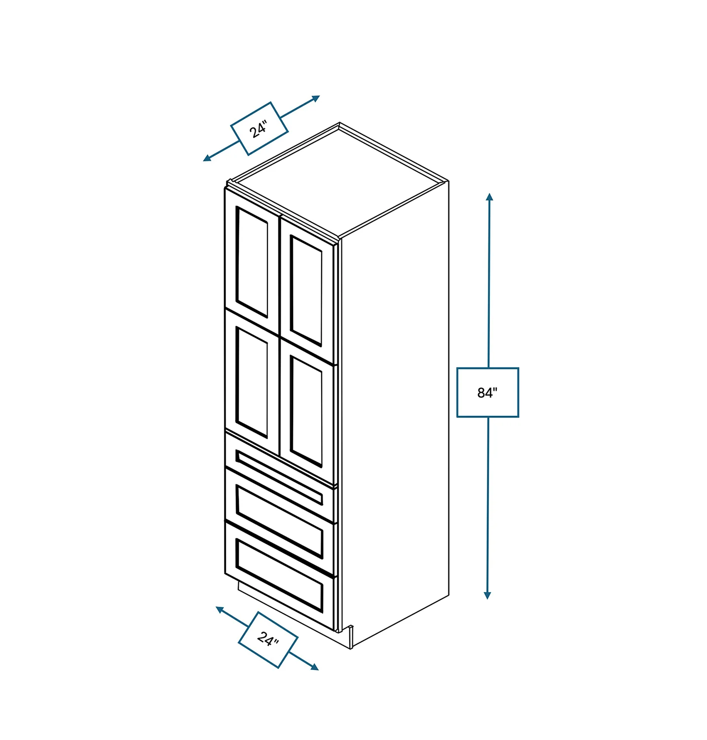Platinum Grey 24 in. Wide x 24 in. Deep x 84 in. Tall - 3-Drawer Pantry Shaker Cabinet