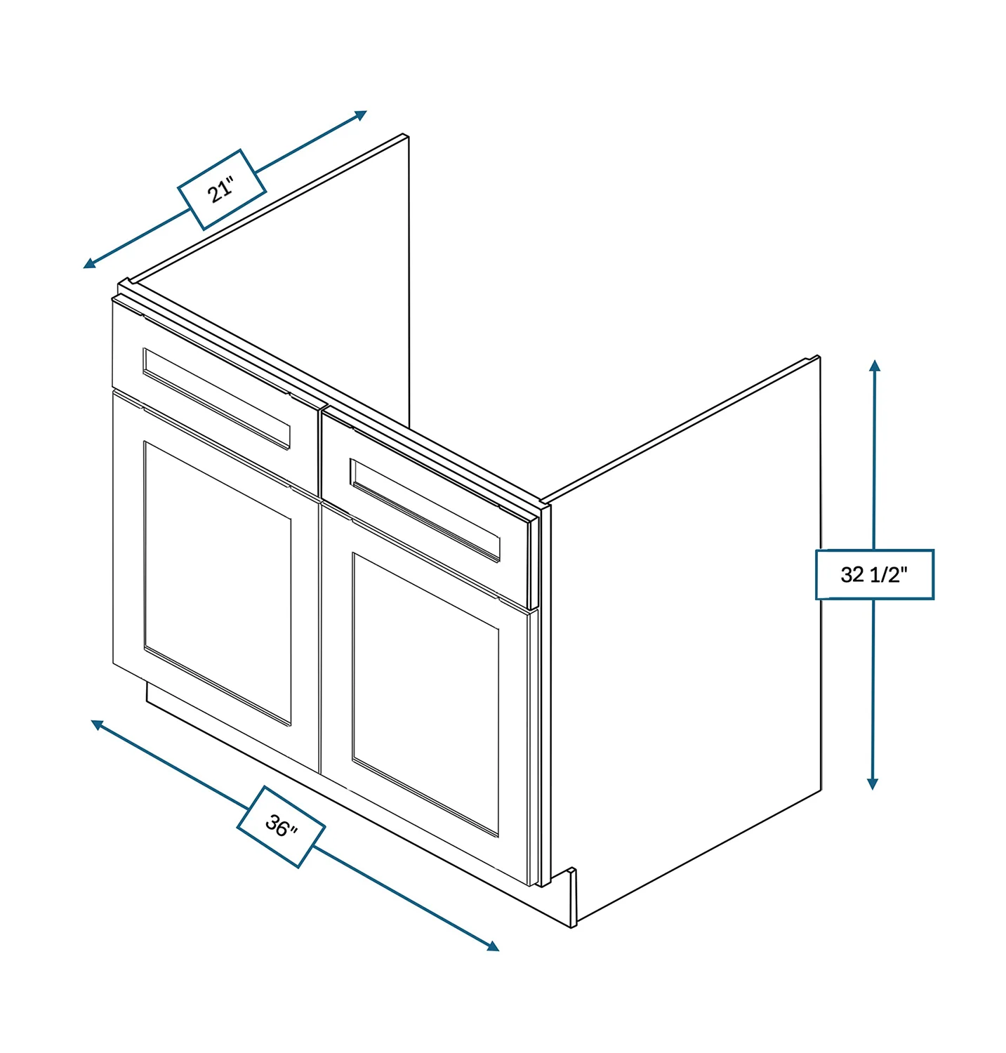 Platinum Grey 36 in. Wide x 21 in. Deep x 32.5 in. Tall - ADA Vanity Sink Base Shaker Cabinet (Front)