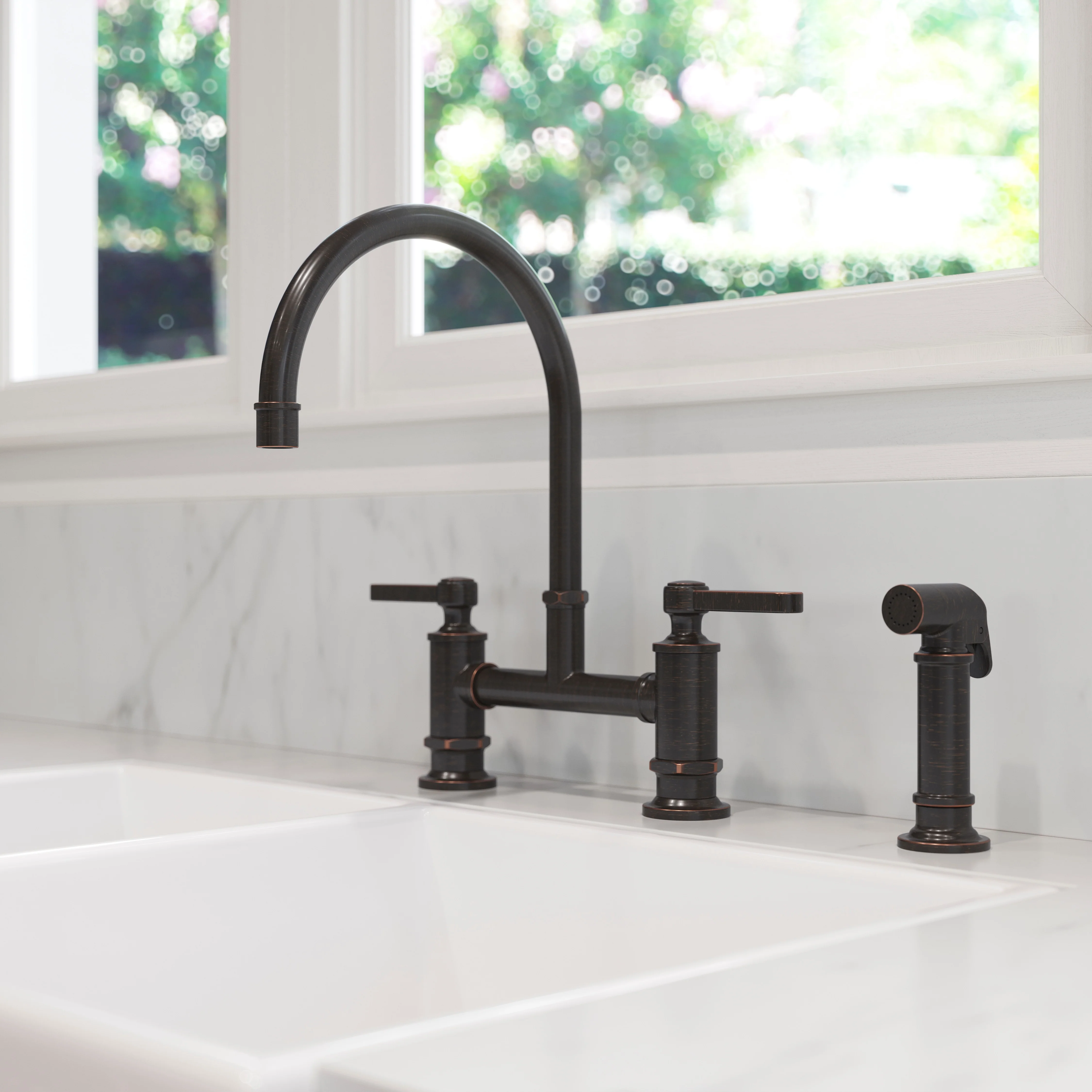 Port Haven Kitchen Faucet Bridge 2-Handle Tuscan Bronze - Image 4