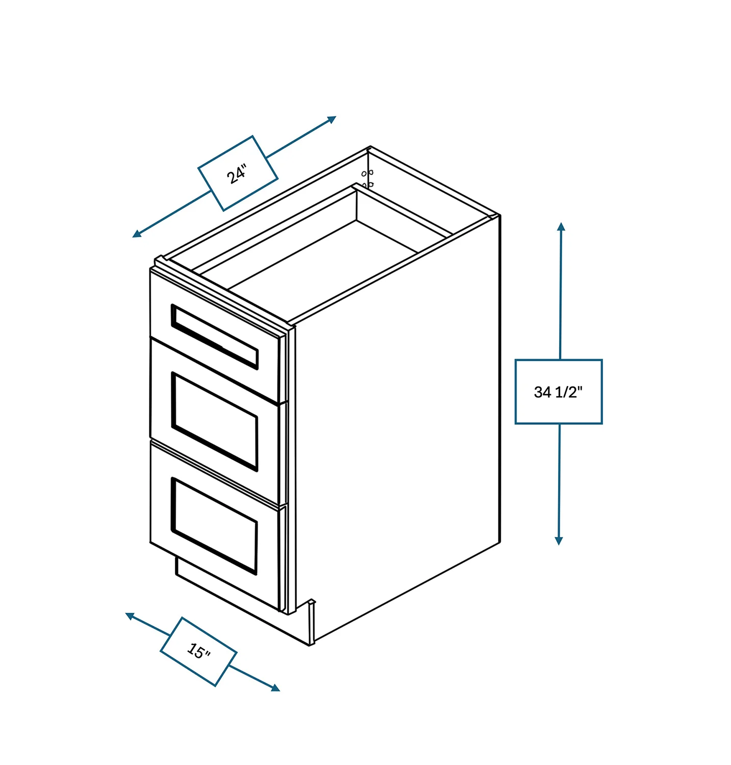 Spring Hill Hickory 15 in. Wide x 24 in. Deep x 34.5 in. Tall - 3-Drawer Base Shaker Cabinet