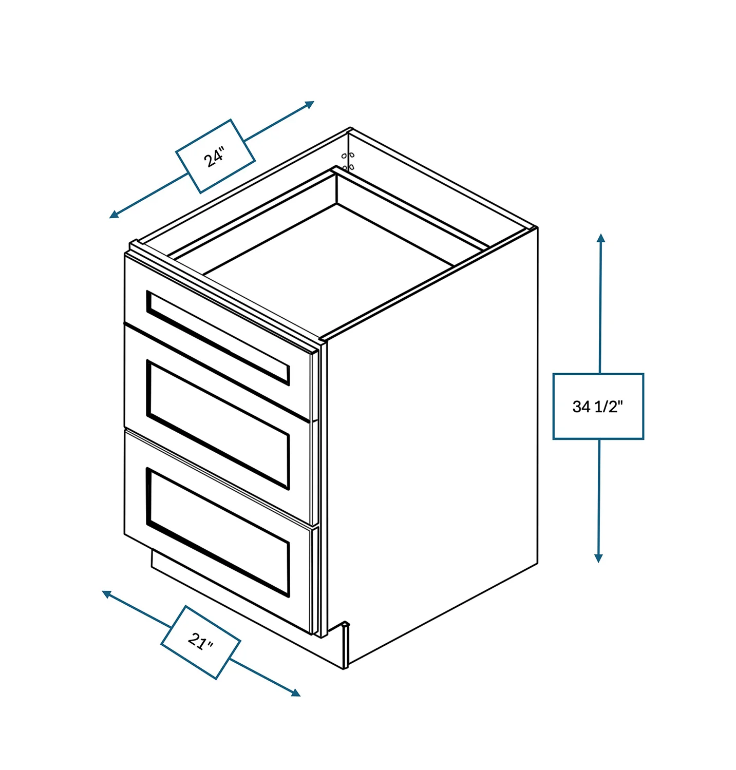 Spring Hill Hickory 21 in. Wide x 24 in. Deep x 34.5 in. Tall - 3-Drawer Base Shaker Cabinet