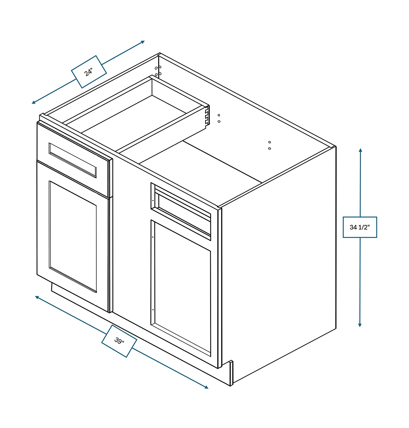 Spring Hill Hickory 42 in. x 45 in. Minimum Pull - Blind Base Shaker Cabinet