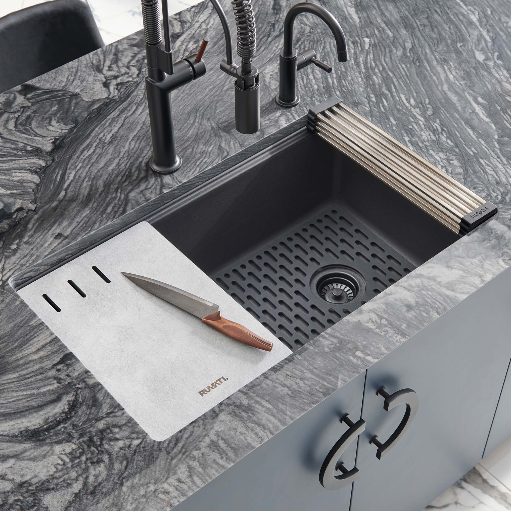 Stage Topmount 33x19 Single Basin Sink Midnight Black