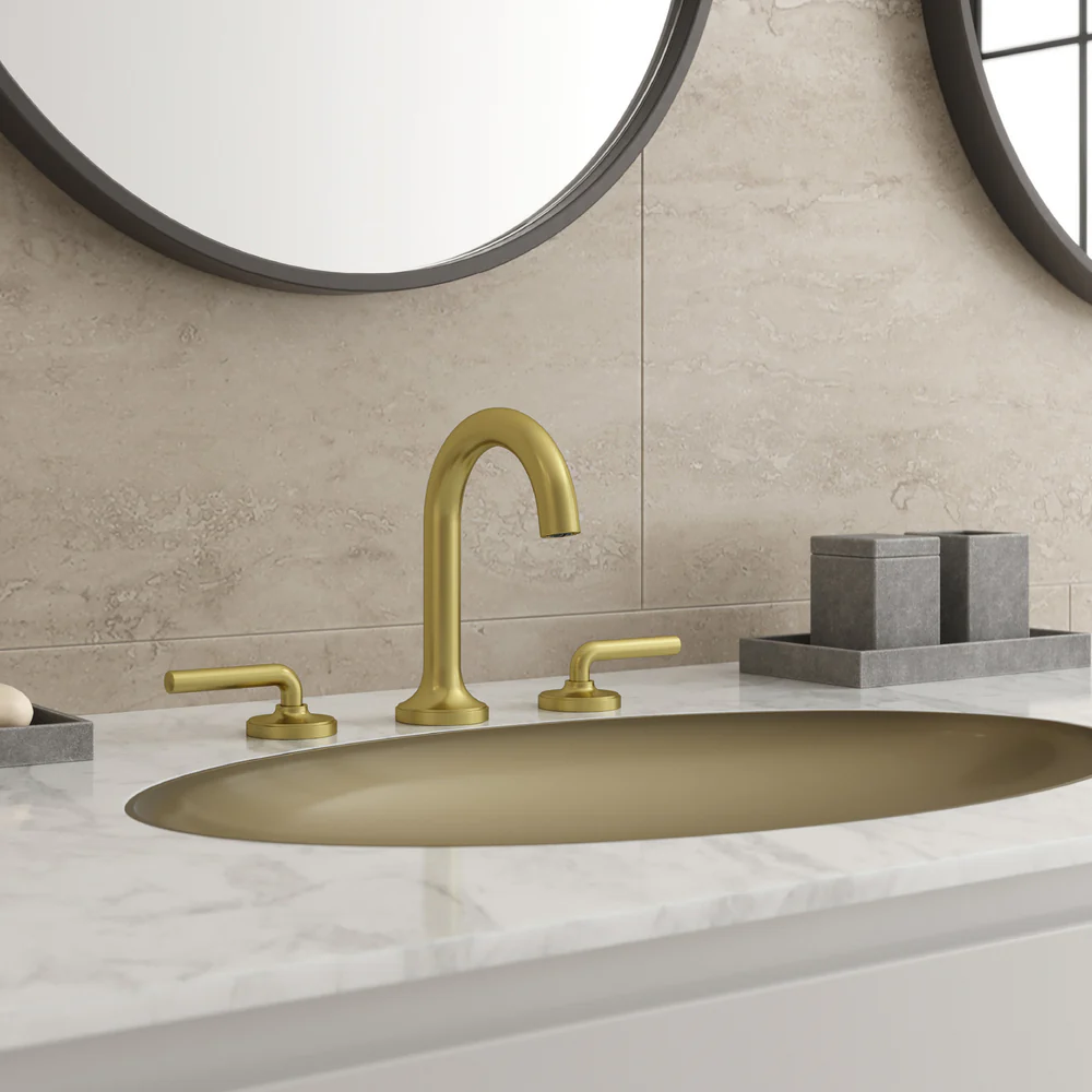 Tenet Bathroom Faucet Widespread Faucet 2-Handle Brushed Gold - Image 4